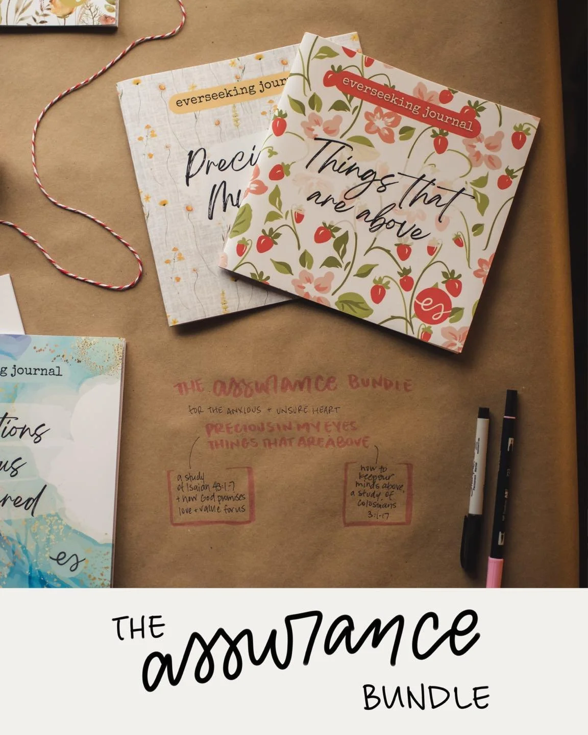 For the anxious and unsure heart: The Assurance Bundle

The two everseeking journals in this bundle:

📙 &ldquo;Precious in My eyes&rdquo; - a study of Isaiah 43:1-7 and how God provides love and value to us

📕&ldquo;Things that are above&rdquo; - a