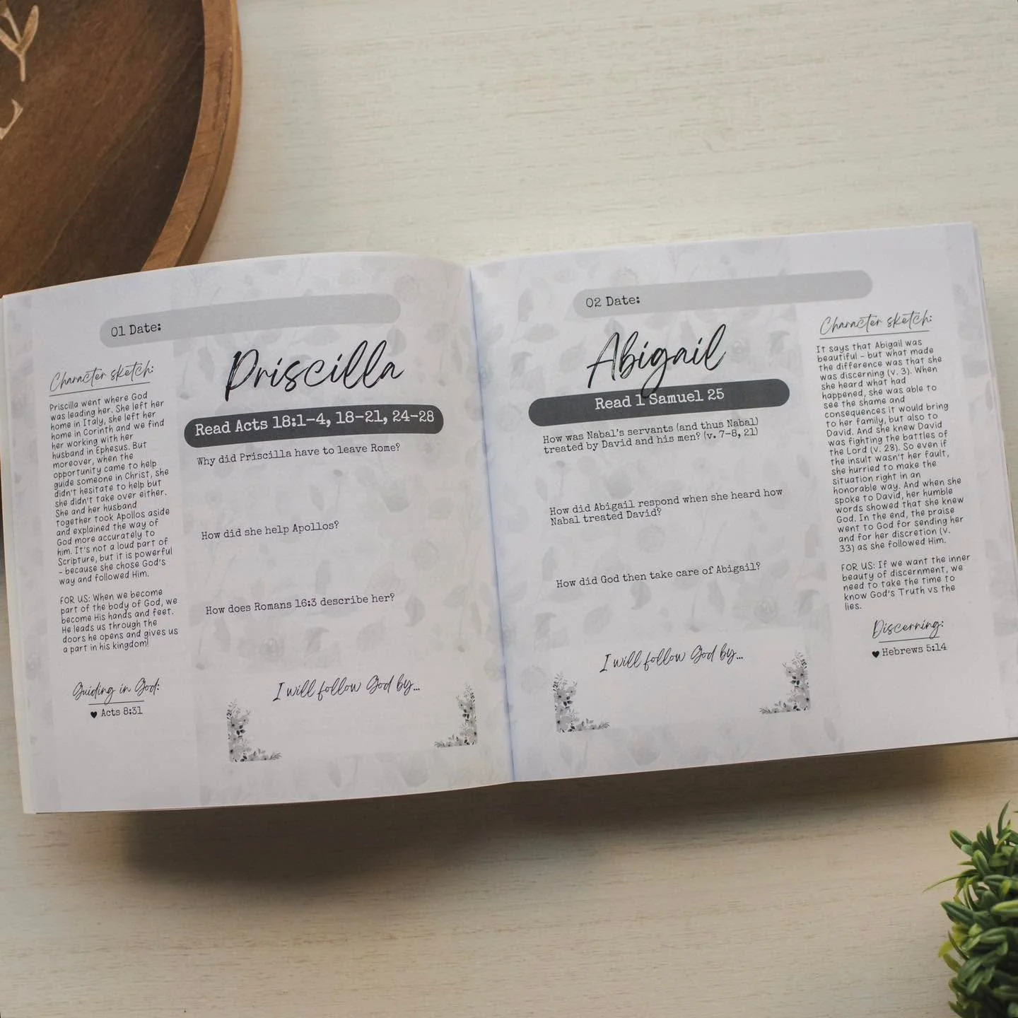 An inside look at Bible journal giveaway # 2, &ldquo;Women of God&rdquo; :

20 MAIN STUDY PAGES
- Left side: looking at a woman from the New Testament and how she followed God
- Right side: looking at a woman from the Old Testament and how she follow