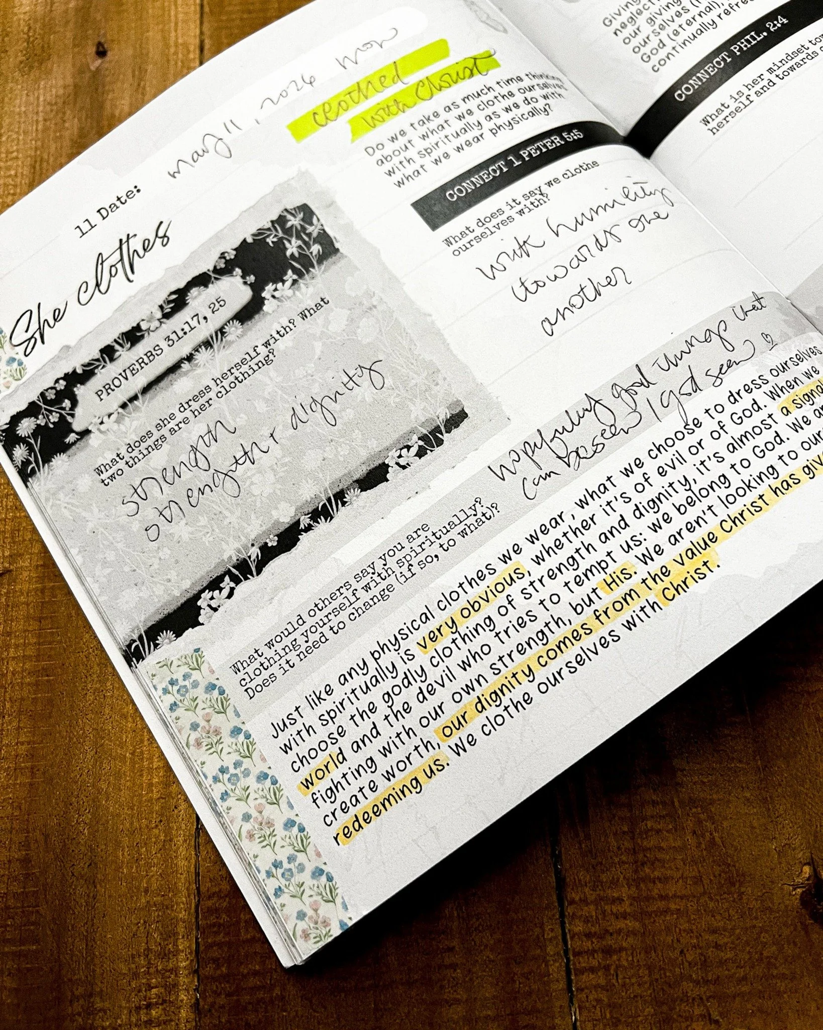 From May 2026 everseeking journal day 11:

Just like any physical clothes we wear, what we choose to dress ourselves with spiritually is very obvious, whether it&rsquo;s of evil or of God. 

When we choose the godly clothing of strength and dignity, 