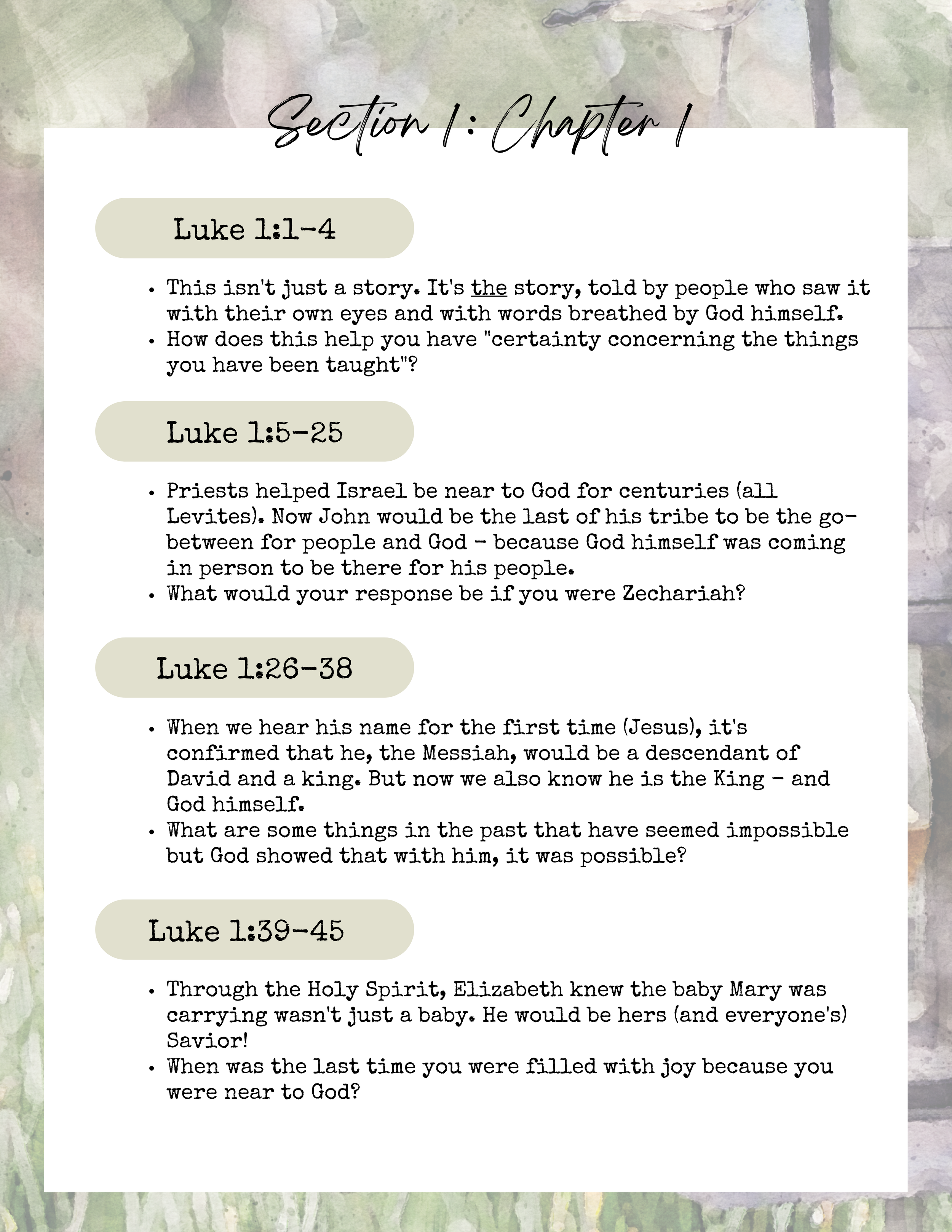 Luke Chapter One Printable studies — Evergreen Cypress