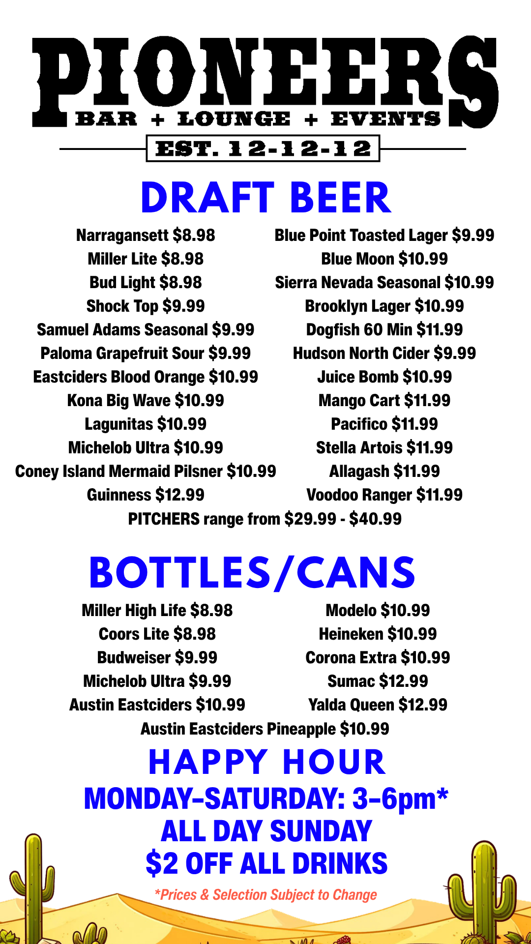 Pioneers Bar QR Code Price Menu
