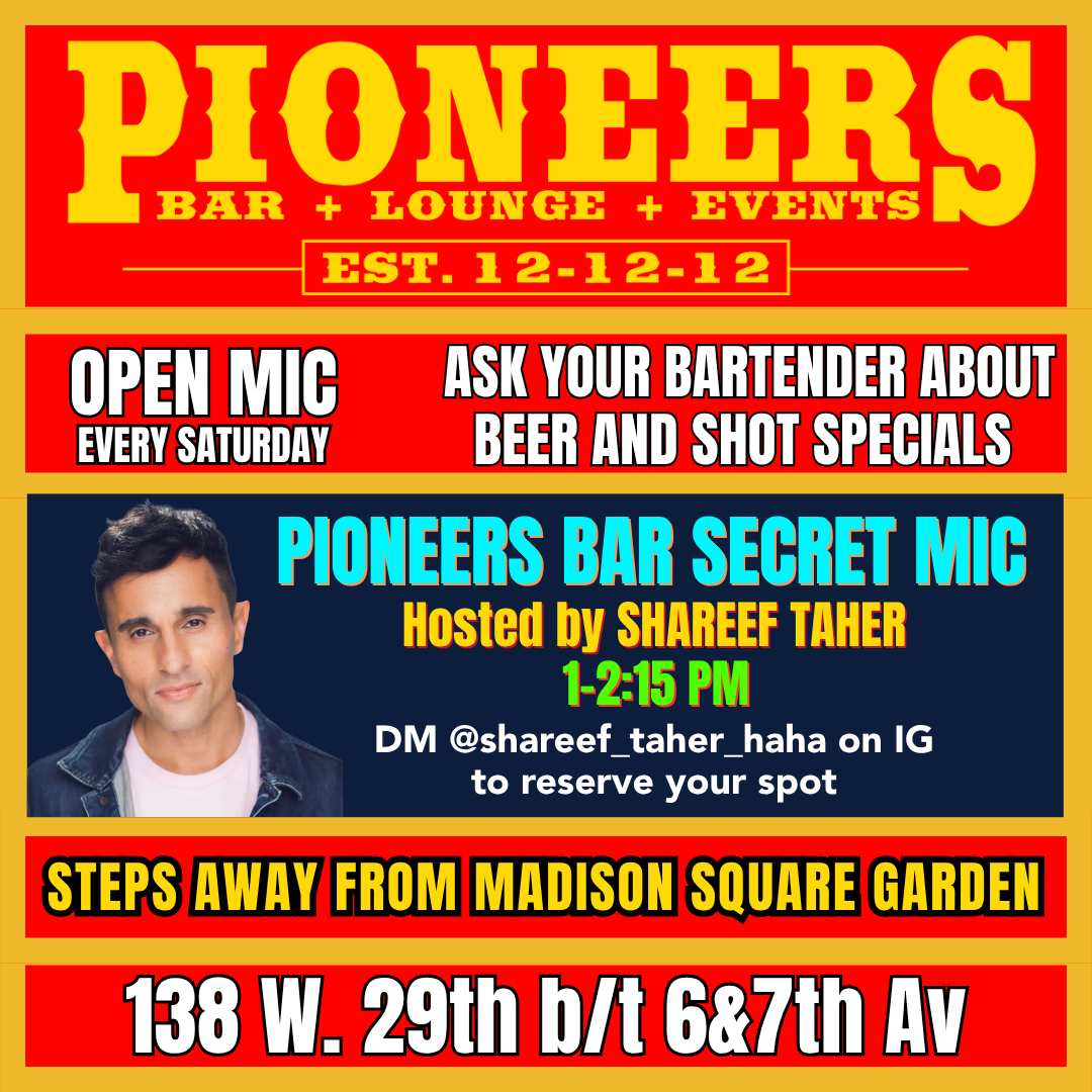 Join us every Saturday at Pioneers Bar for our weekly Open Mic, hosted by Shareef Taher!

📲 DM @shareef_taher_haha on Instagram to reserve your spot.