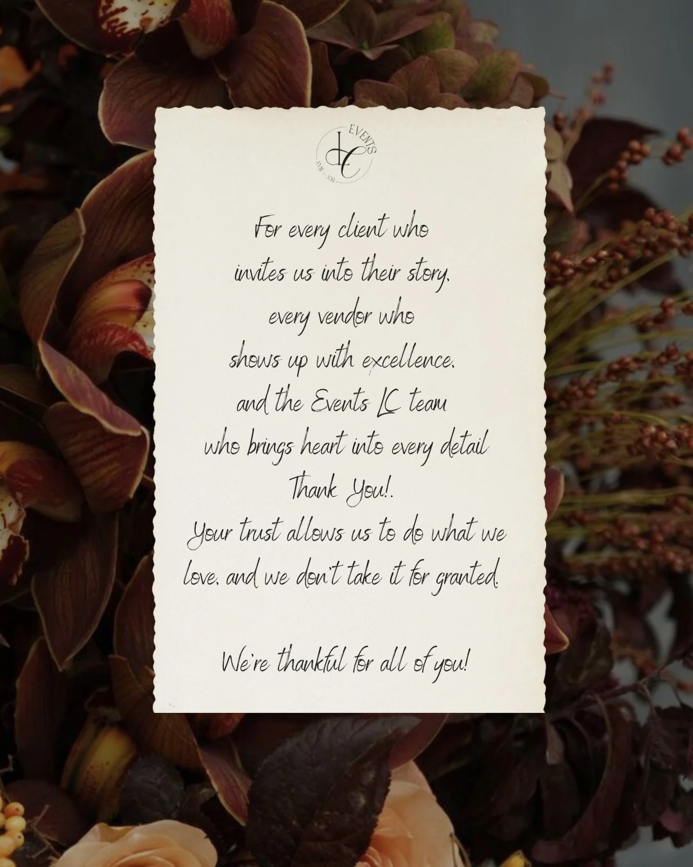 Feeling incredibly thankful for every client, vendor partner, and member of the Events LC team who made this season unforgettable. Your trust, collaboration, and support mean everything. 🤍✨

Grateful for the beautiful moments we&rsquo;ve created tog