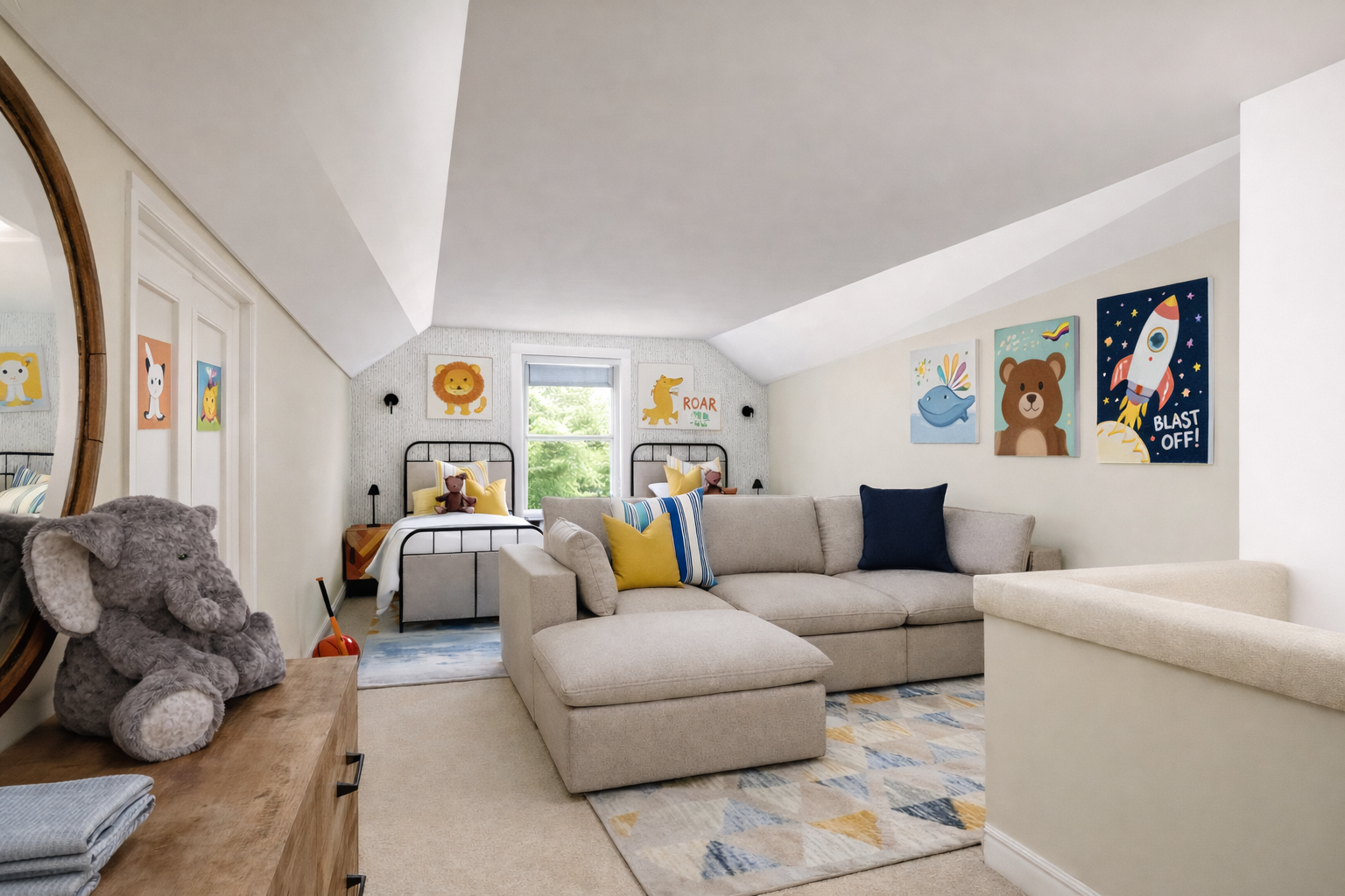 Cozy attic room with playful accents.png