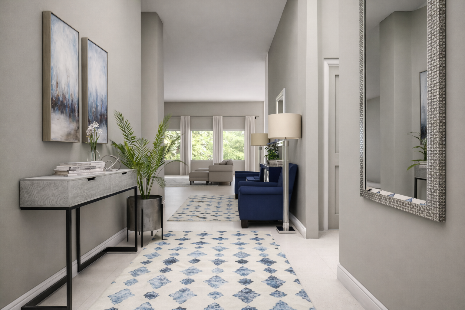 Elegant hallway leading to the living room.png