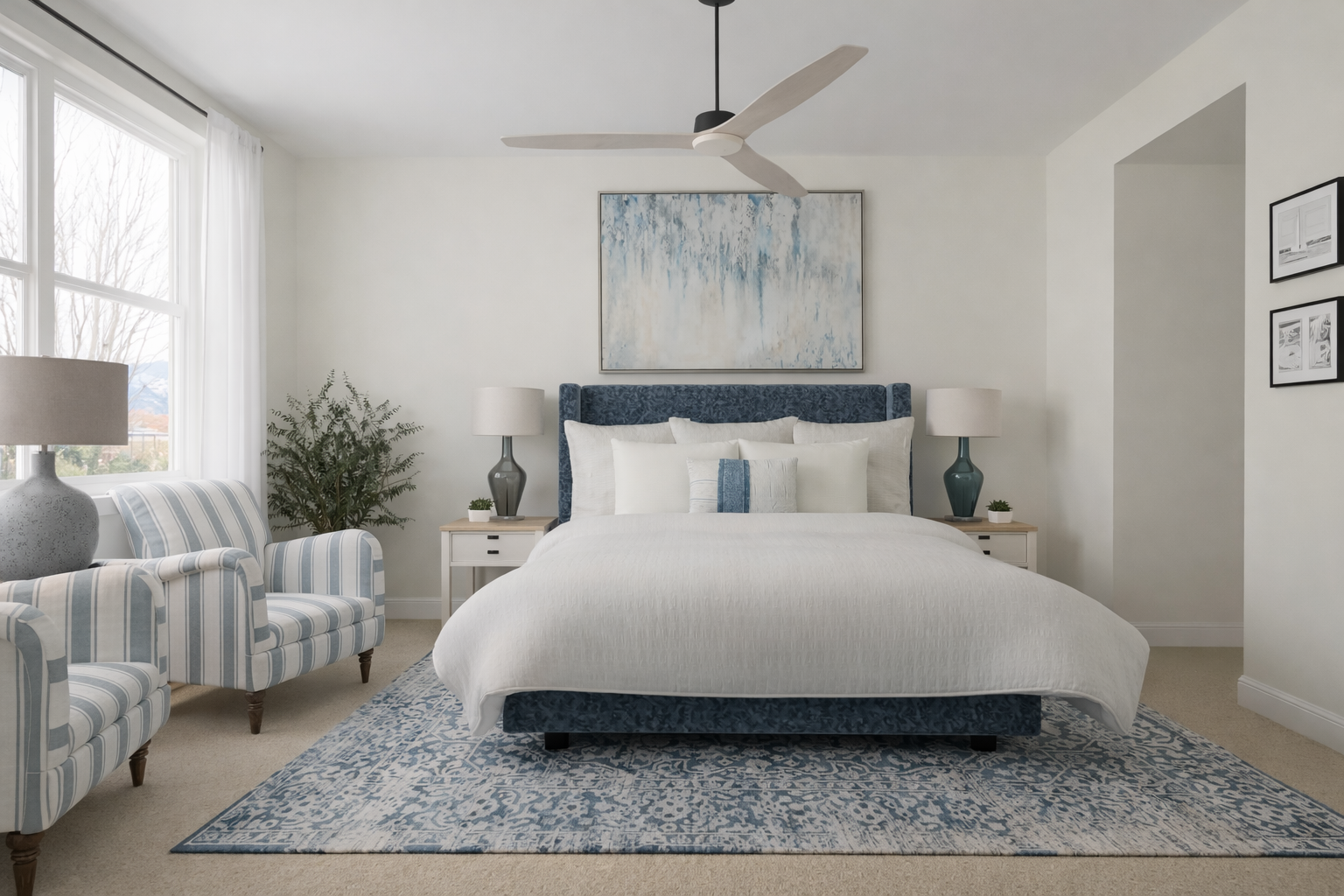 Serene bedroom with blue and white accents.png