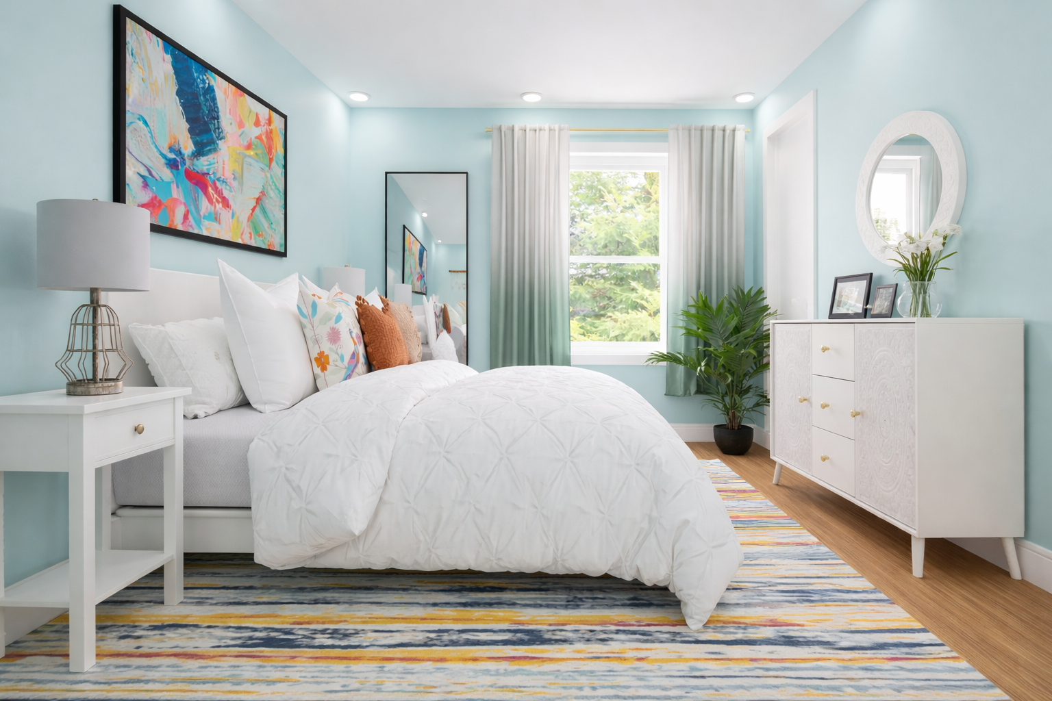 Cozy aqua blue themed bedroom design.png