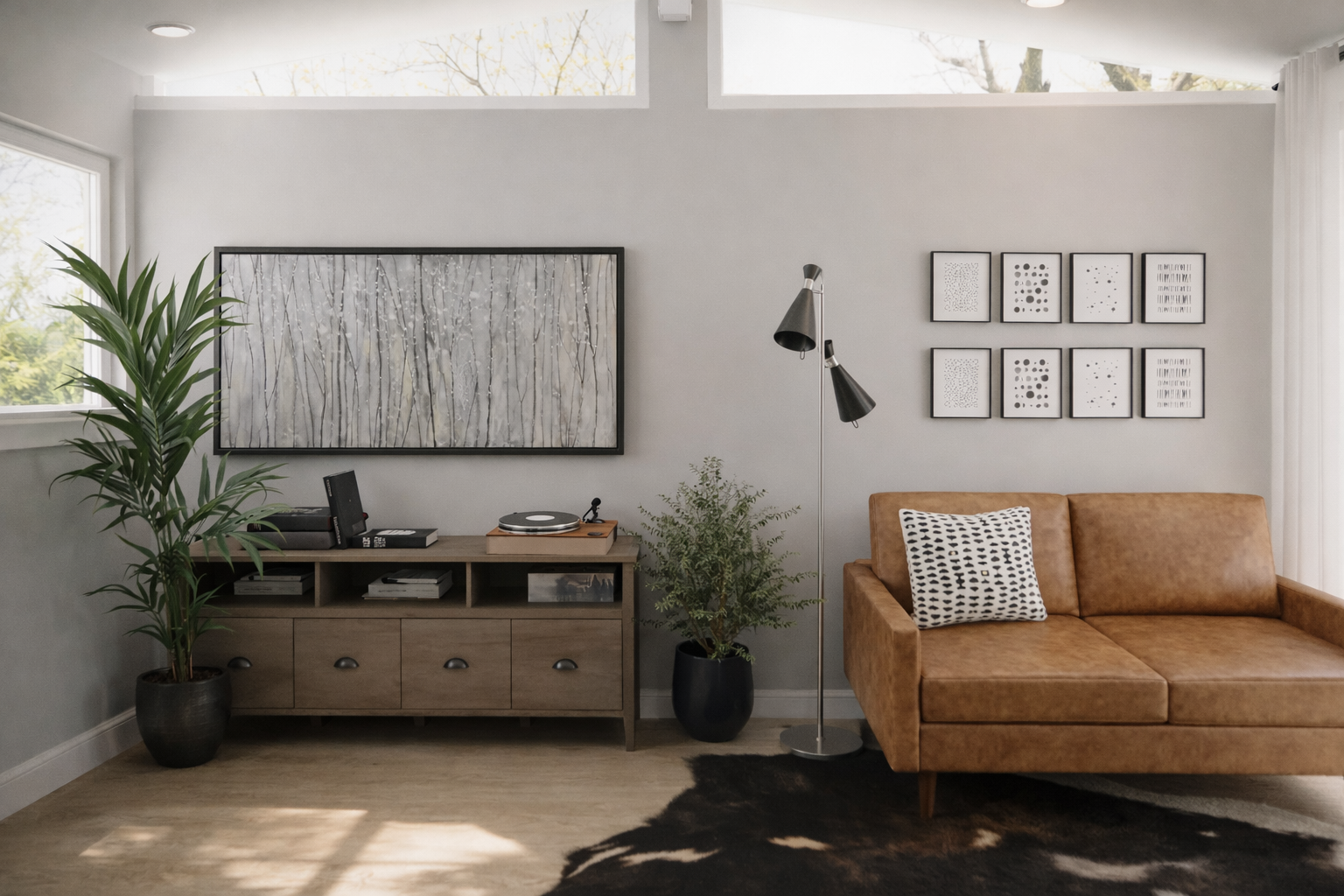 Modern living room with cozy details.png