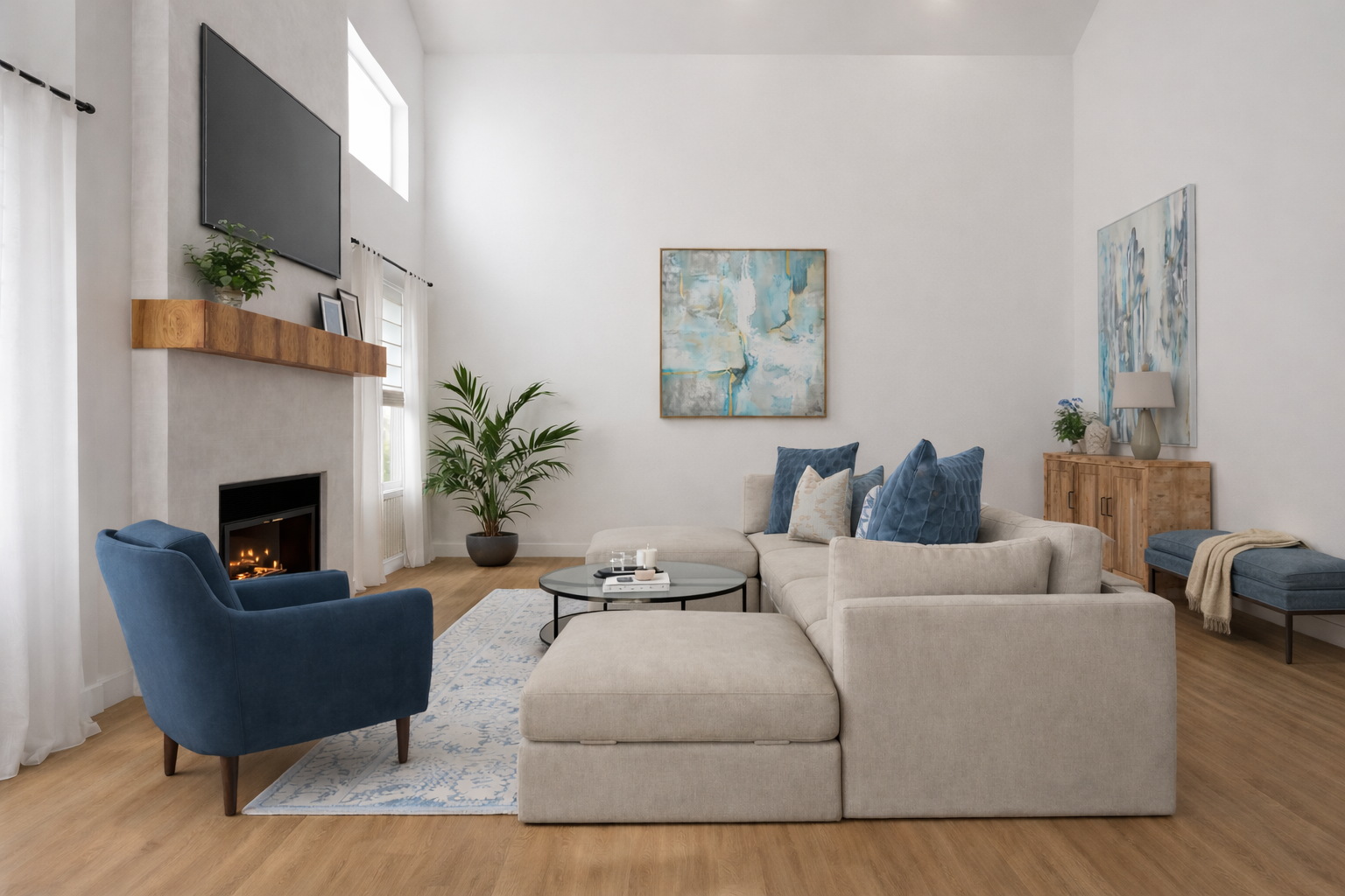 Cozy blue living room-high ceiling.png