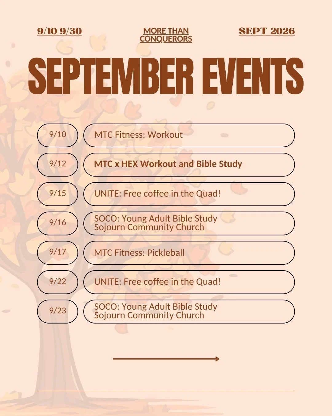 The rain may have booted our initial September plans, but we made some changes and are super excited for all this month has scheduled!!
 
Swipe through to see what all you could be apart of, and pay special attention to our weekend workout on the 12t