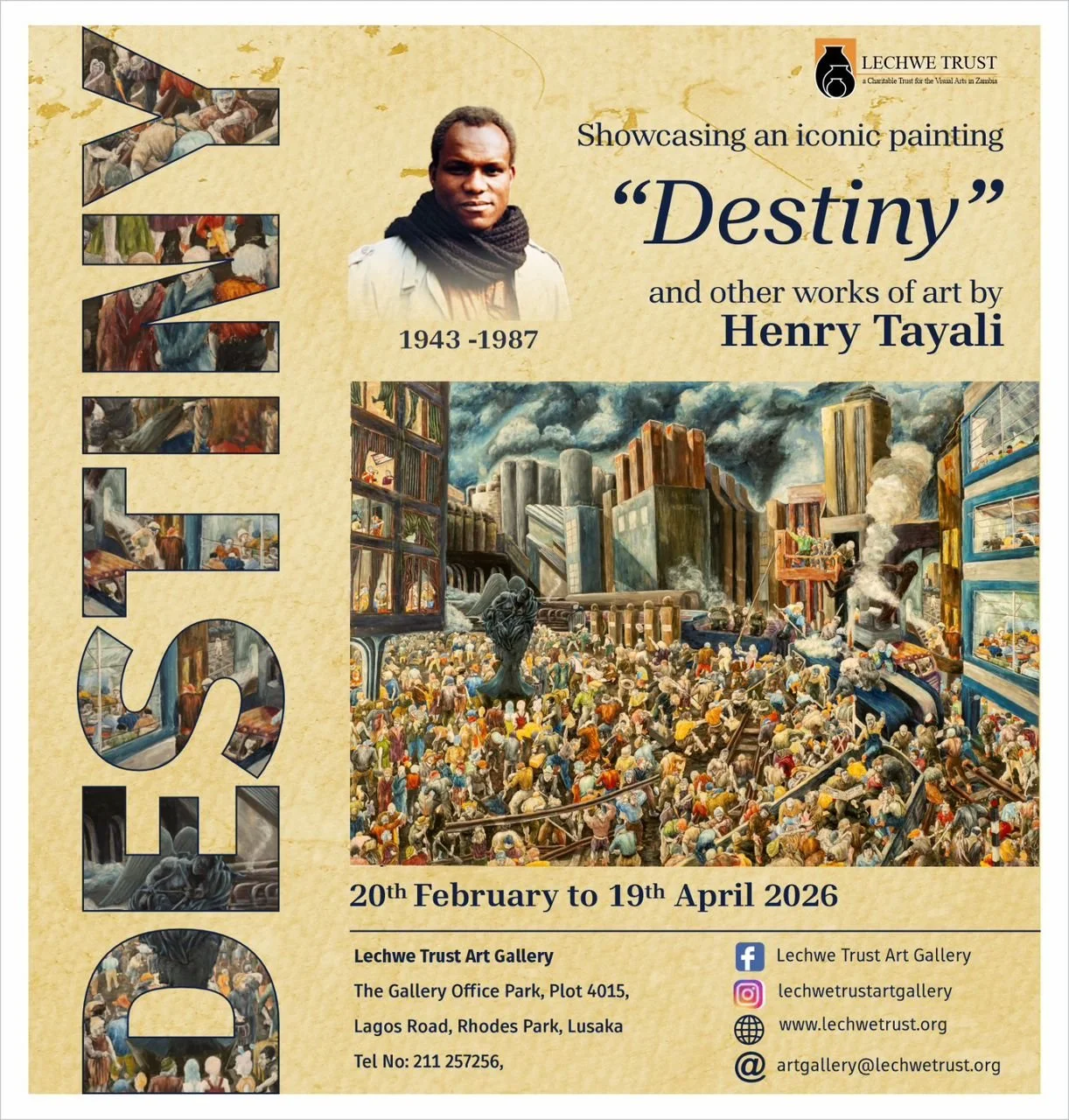 poster of Henry Tayali Destiny Exhibit at Lechwe Trust Art Gallery