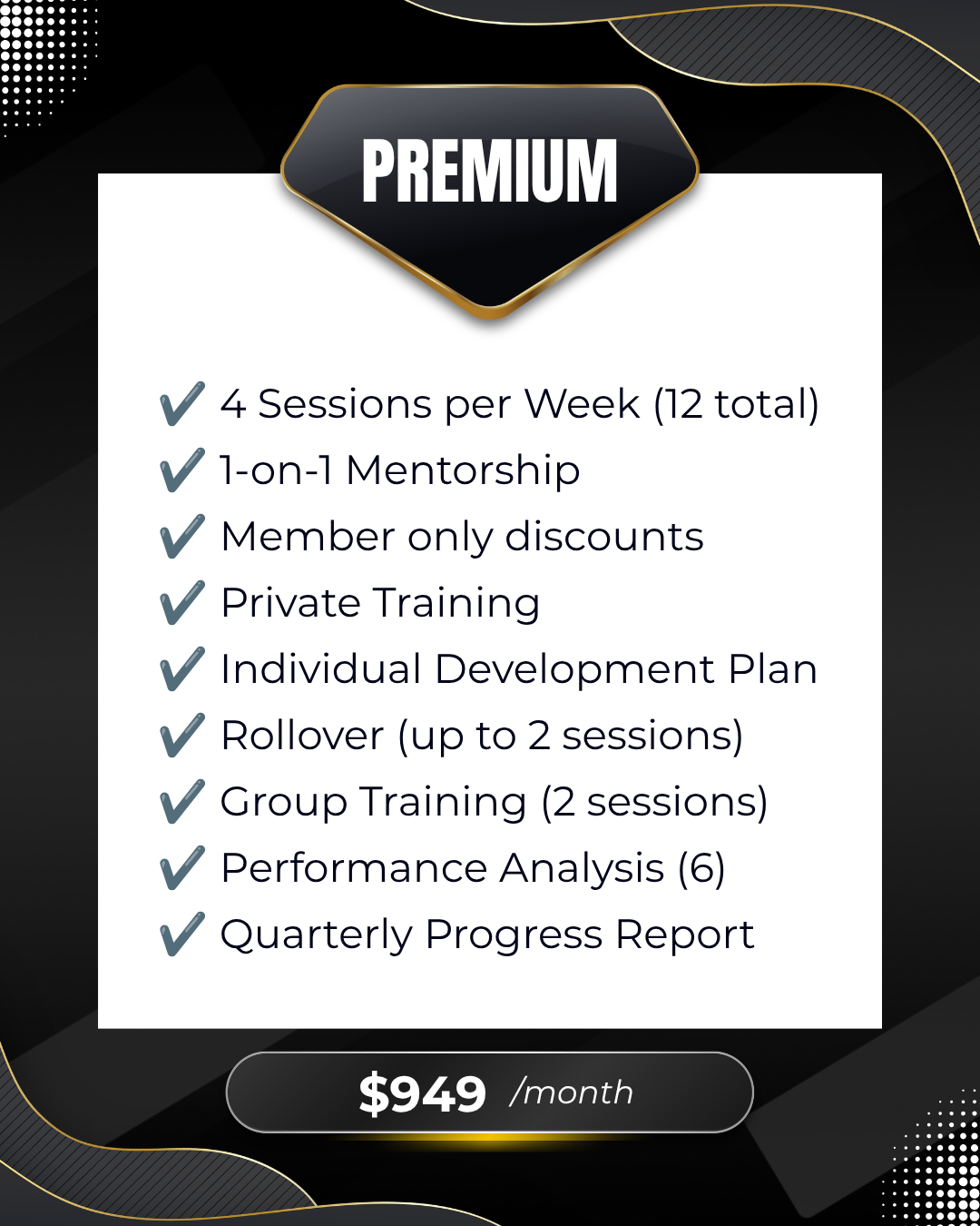 Perks associated with a PREMIUM Subscription Package