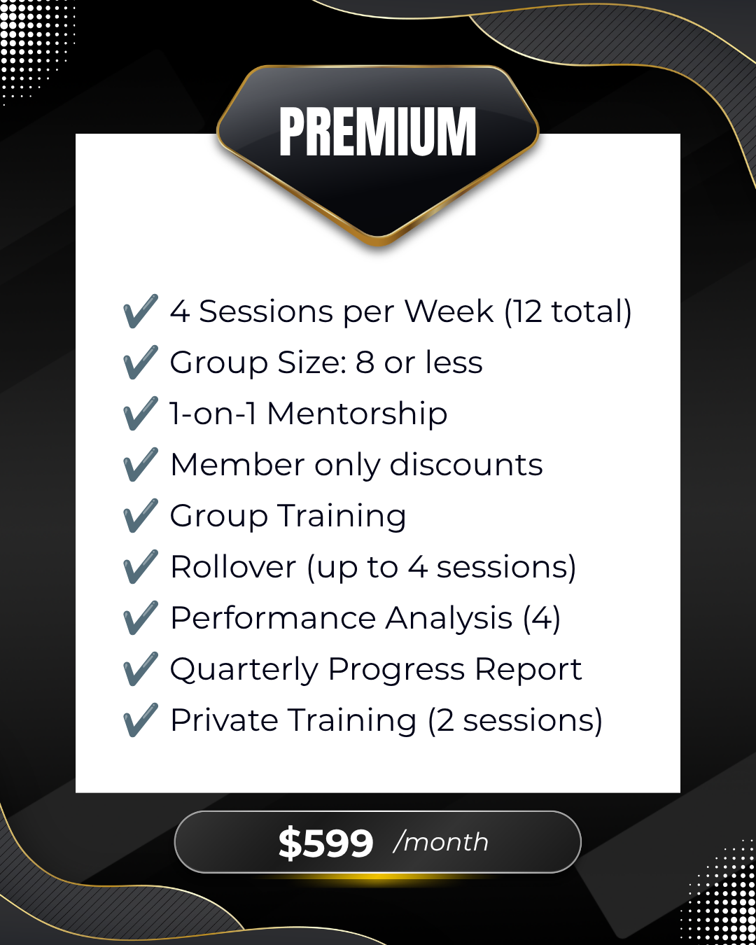 Perks associated with a PREMIUM Subscription Package
