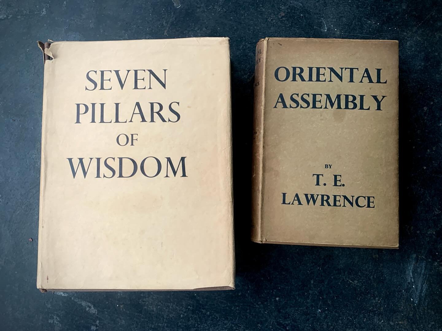 A nice pair of T. E. Lawrence first editions. I&rsquo;ve never had a first of The Seven Pillars of Wisdom with a dust jacket before &amp; I&rsquo;ve never had a first of Oriental Assembly.  He&rsquo;s collected by a lot of people, so get in quick&hel
