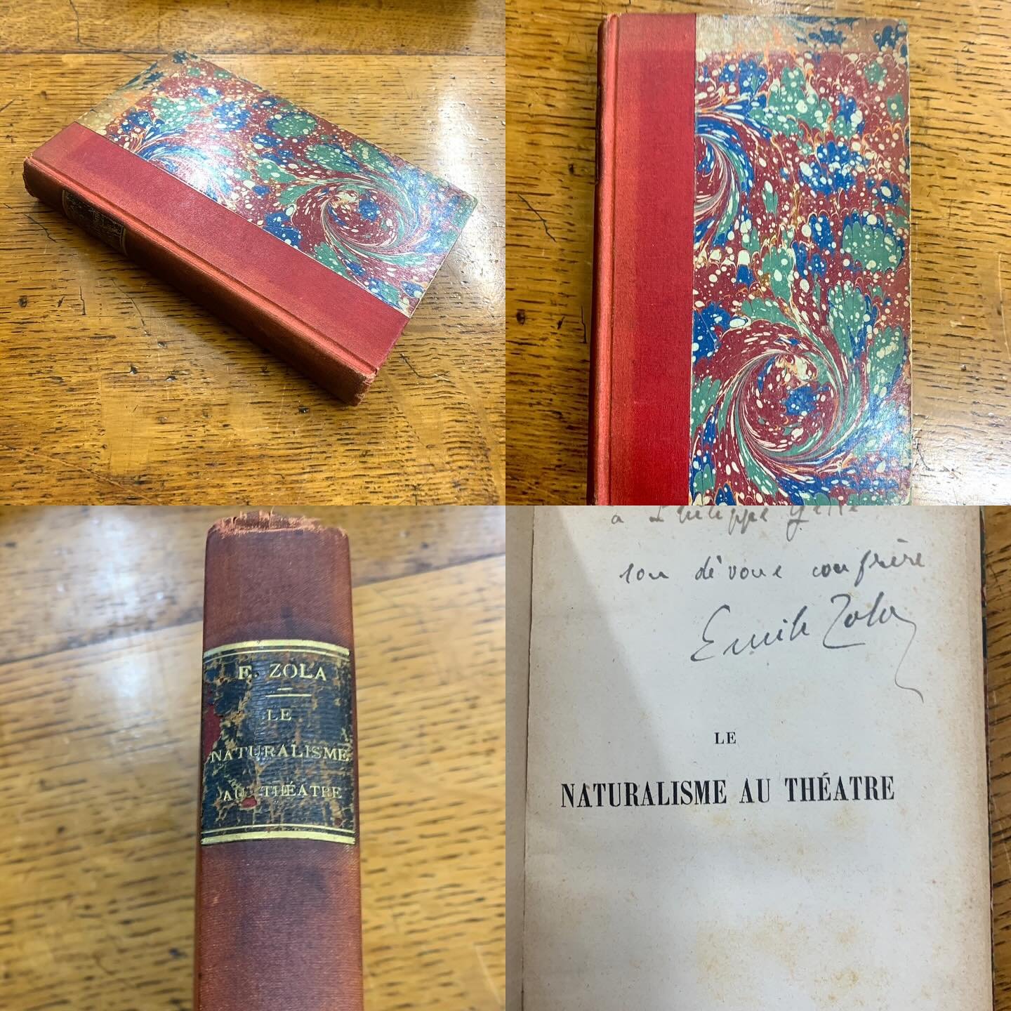 Signed first edition of Naturalisme au Theatre by Emile Zola. Available from today in the shop. 
#emilezola
#jaccuse 
#zola
#theatre
#antiquarianbooks 
#firstedition 
#signedfirsteditions 
#frenchliterature 
#novel
#rarebooks
#greatauthors 
#writers
