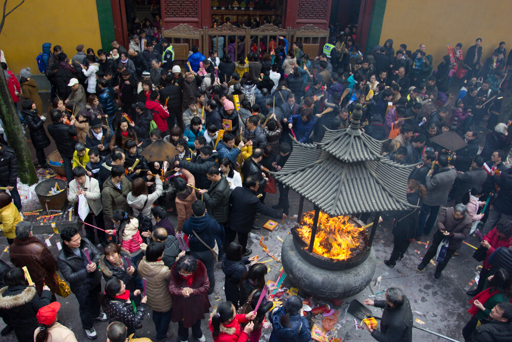 Visitors at Lingyin Temple during Chinese New Year - Hangzhou, Zhejiang Province