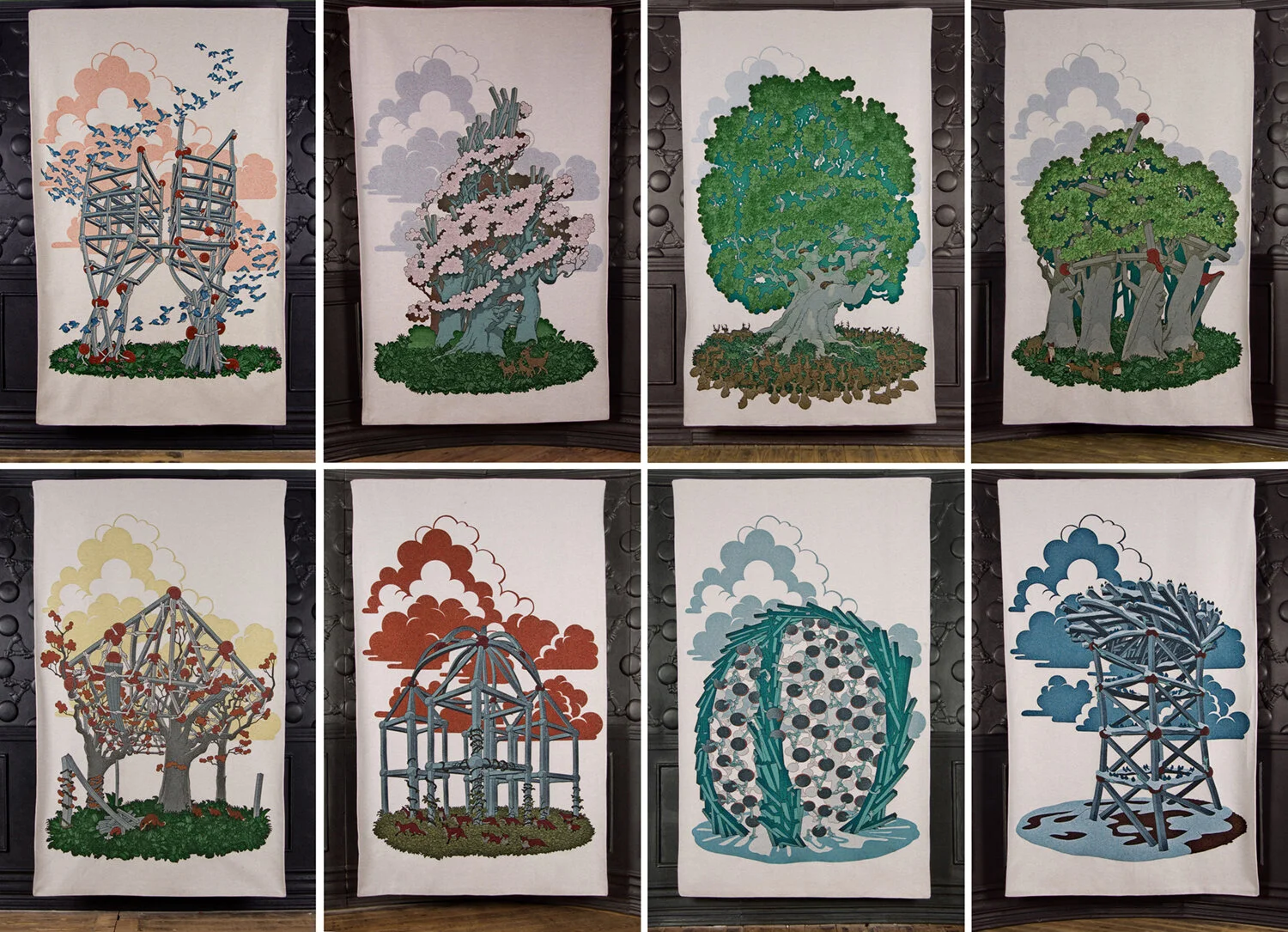 Tapestries I–VIII
Machine woven cotton
84 in x 52 in, ea