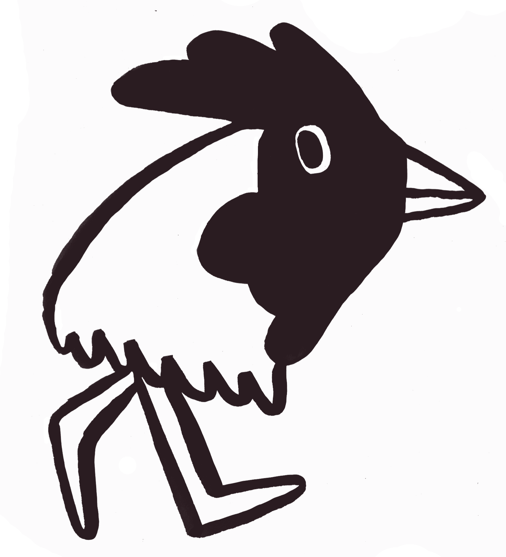 Drawing of a bird against a dark purple background.