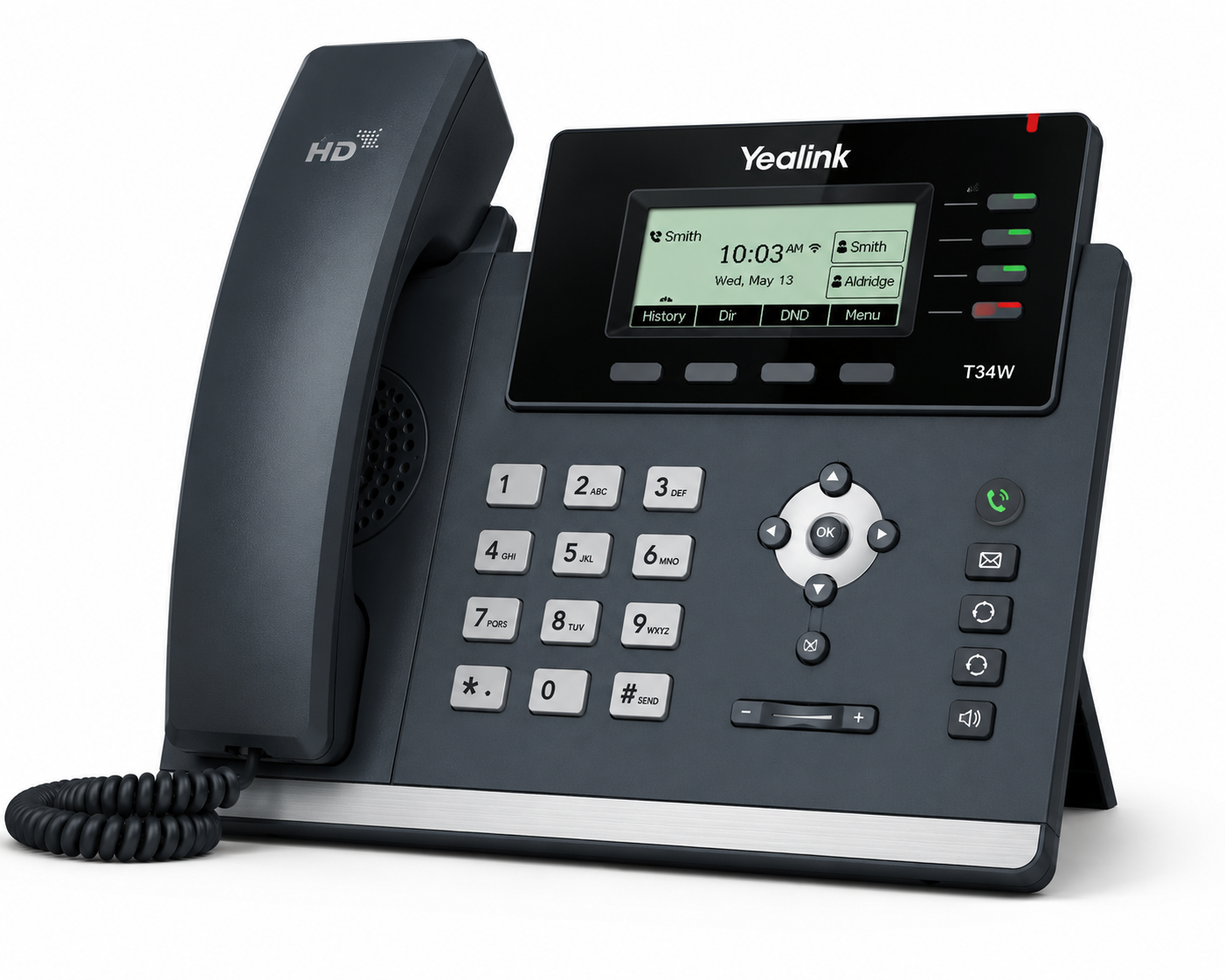 Yealink T34W business VoIP phone with colour display, Wi-Fi connectivity and advanced call handling features.