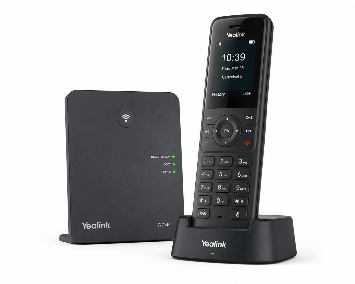 Yealink W73P cordless VoIP phone and DECT base station for flexible business communications.