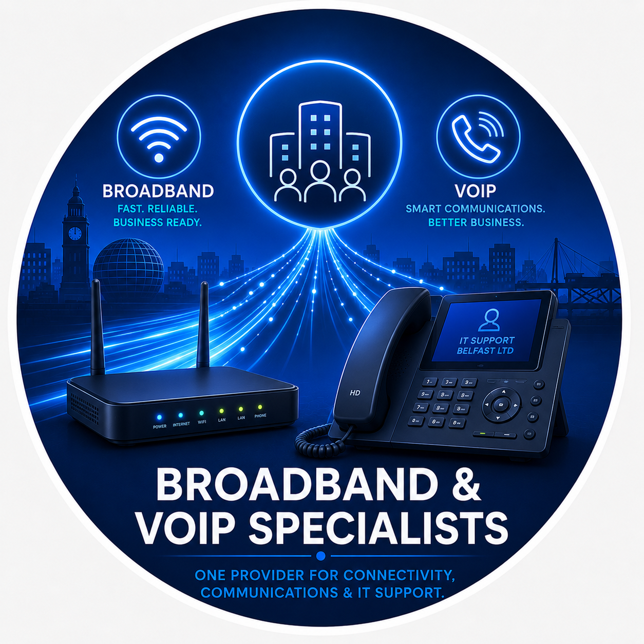 Broadband and VoIP specialists providing business broadband, cloud telephony and unified communications solutions across Northern Ireland.
