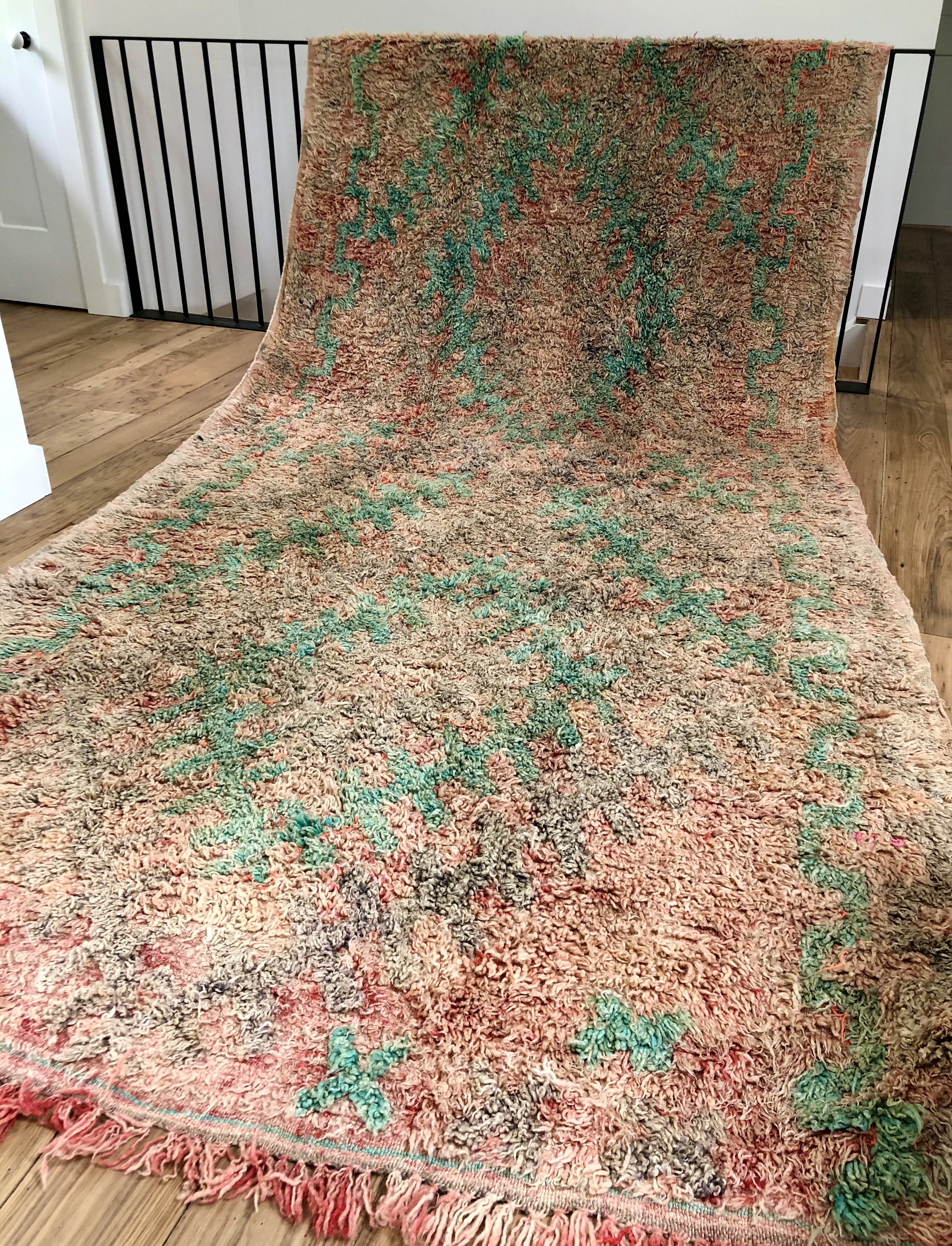 Vintage talsint shag moroccan rug with turquoise and peach 6x13