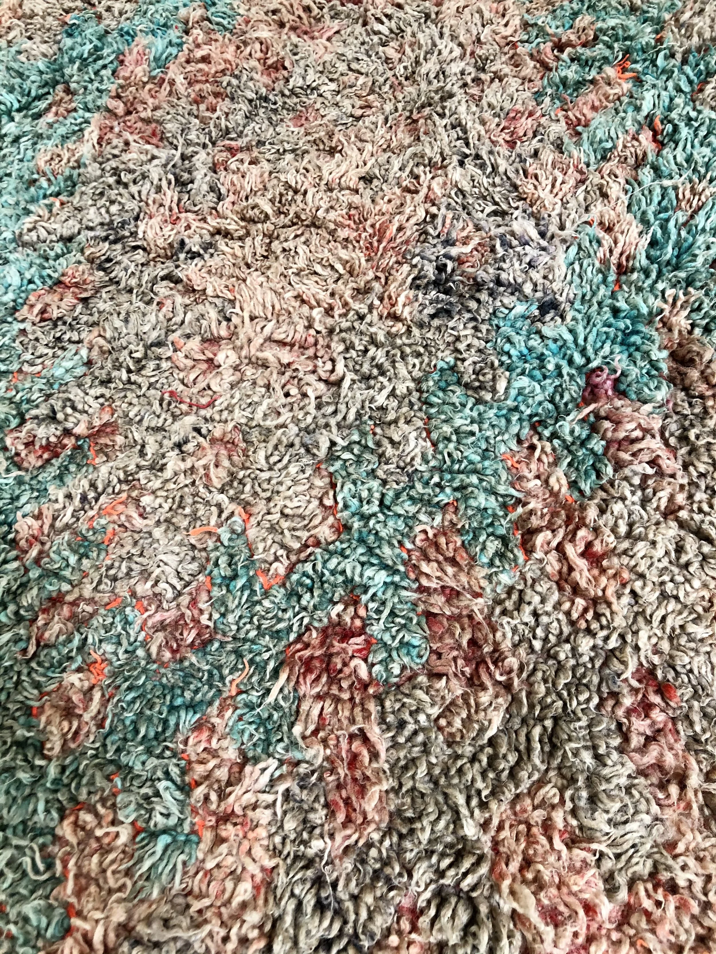 Vintage talsint shag moroccan rug with turquoise and peach 6x13