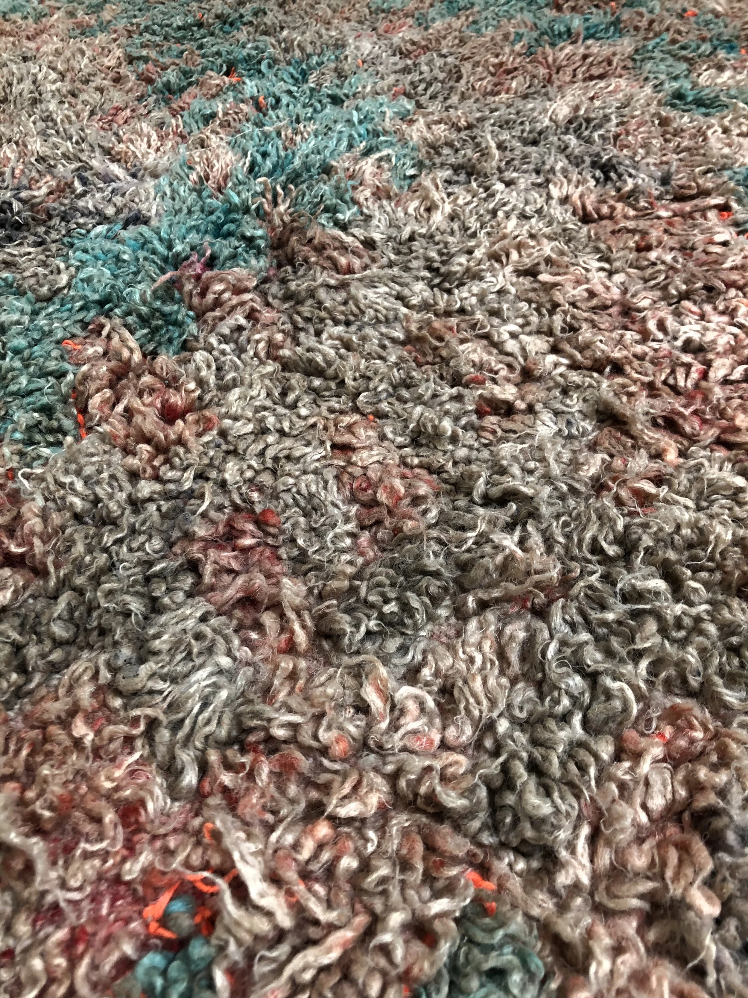 Vintage talsint shag moroccan rug with turquoise and peach 6x13