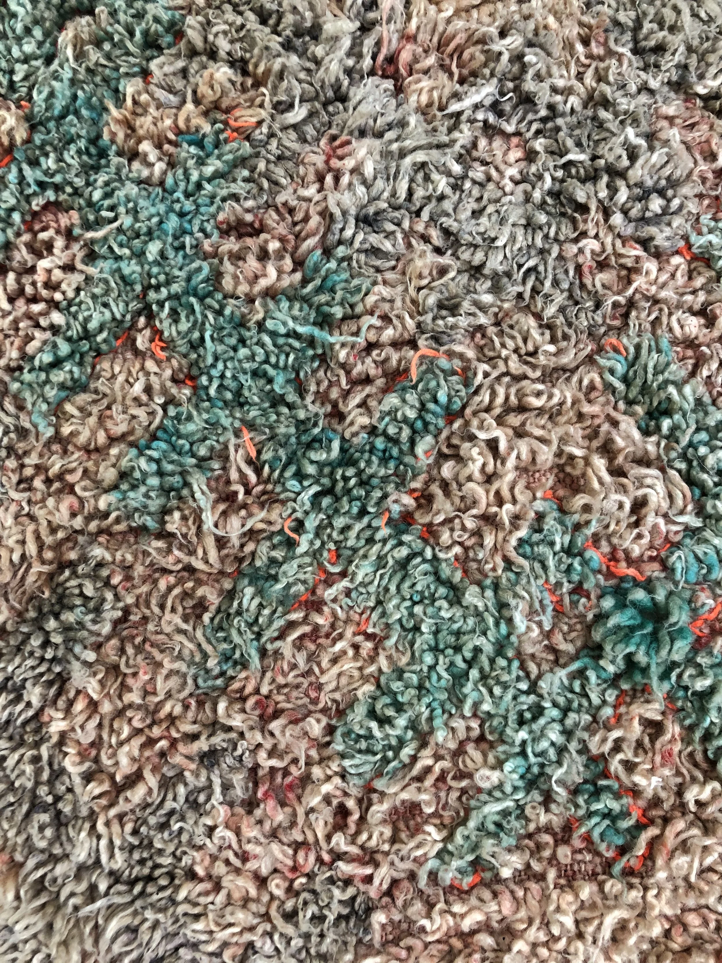 Vintage talsint shag moroccan rug with turquoise and peach 6x13