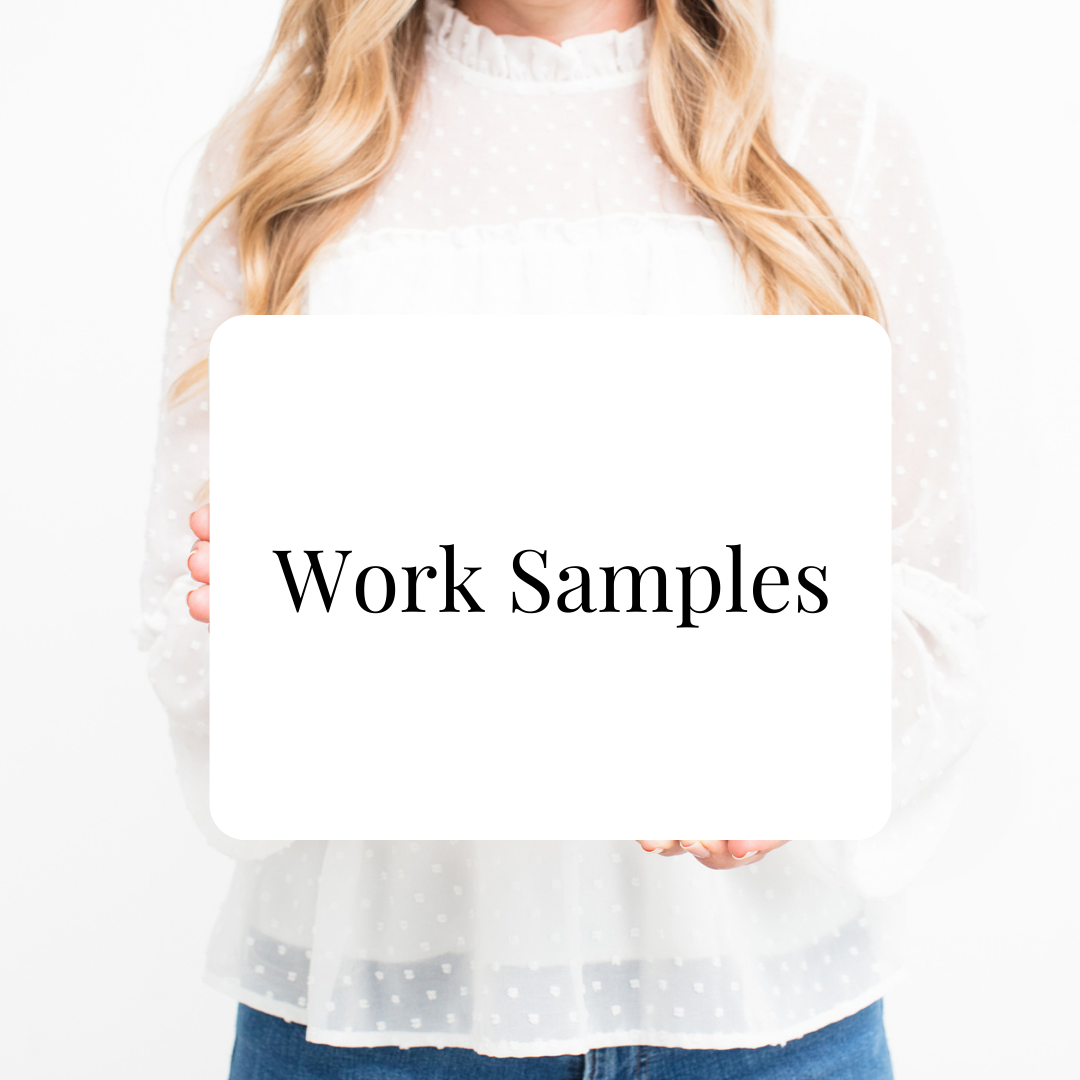 Woman holding work samples