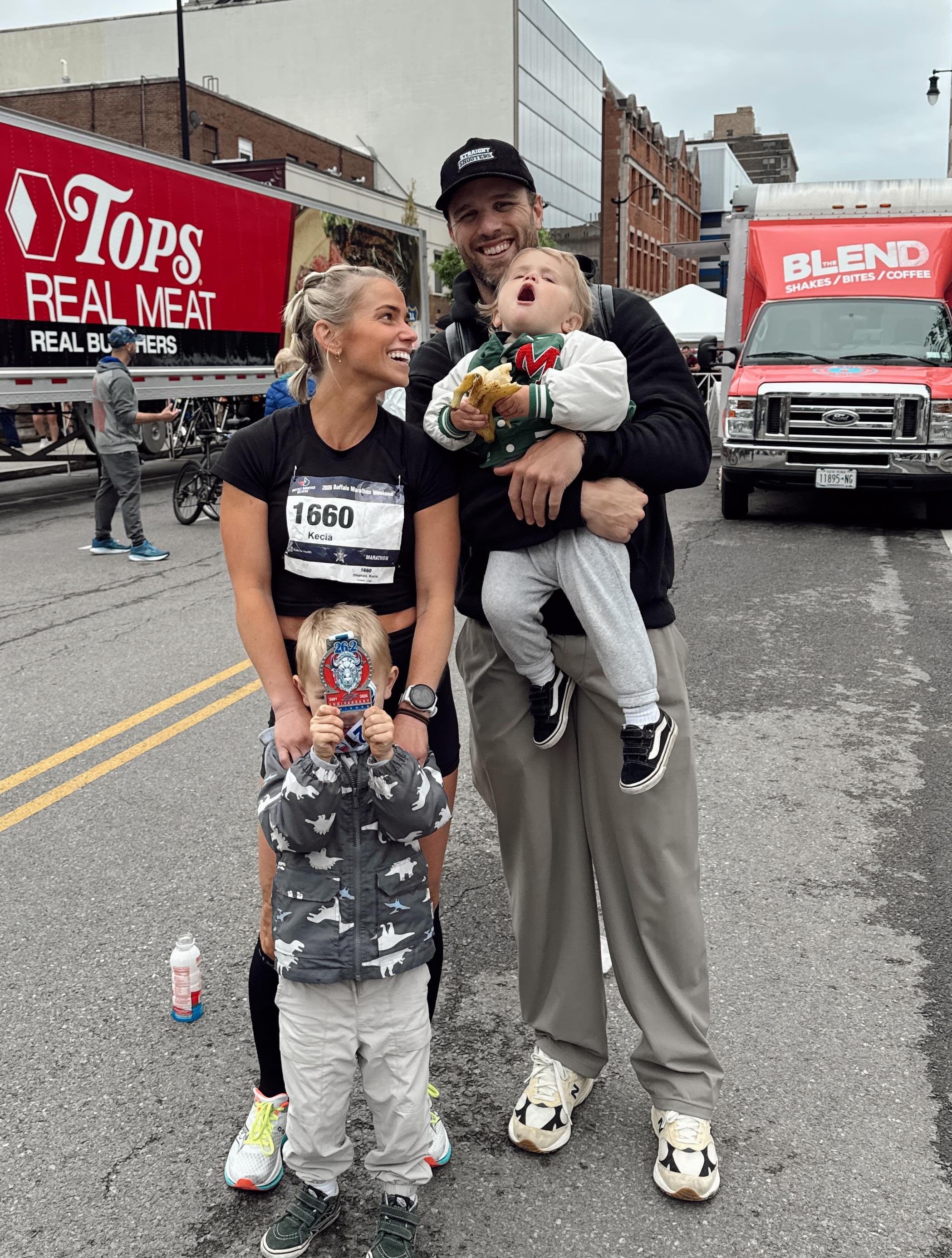 We&rsquo;re in whatever photo taking phase this is 😂 

super grateful to @rsheahan15 for bringing the boys down to cheer me on! (and supporting me when I randomly decide to train for a marathon)

Slide 4: my kids immediately stealing everything from