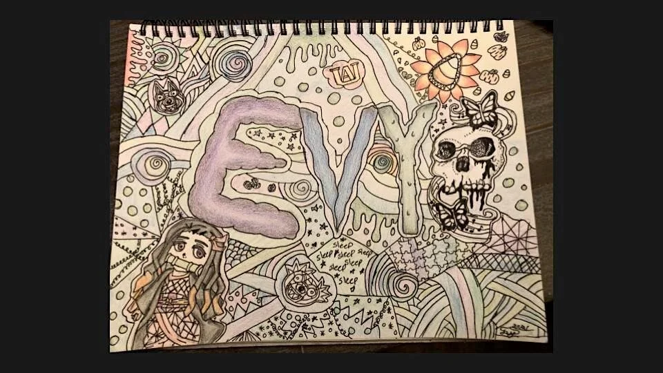 Students created a Name Design inspired by Graffiti art. They included at least three symbols that represented them. Students also used color schemes with color pencils in their drawings.