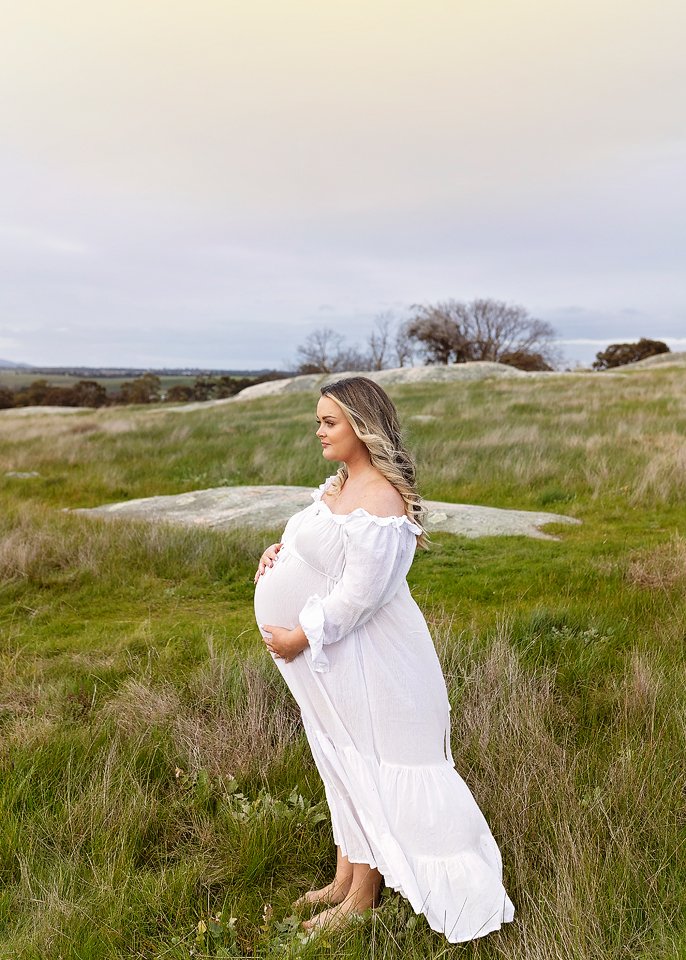 maternity photo in white dress
