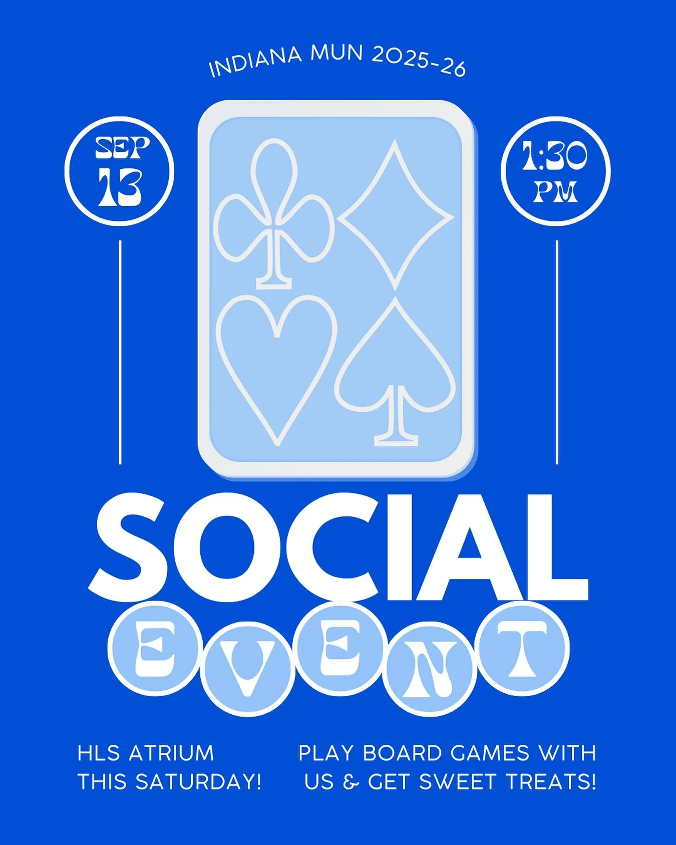 IndianaMUN is kicking off the year with our first social! 🎲💙

Come hang out, play some board games, and treat yourself at our ice cream bar. It&rsquo;s the perfect way to meet fellow delegates, make new friends, and just have a good time!

🗓 Sept 