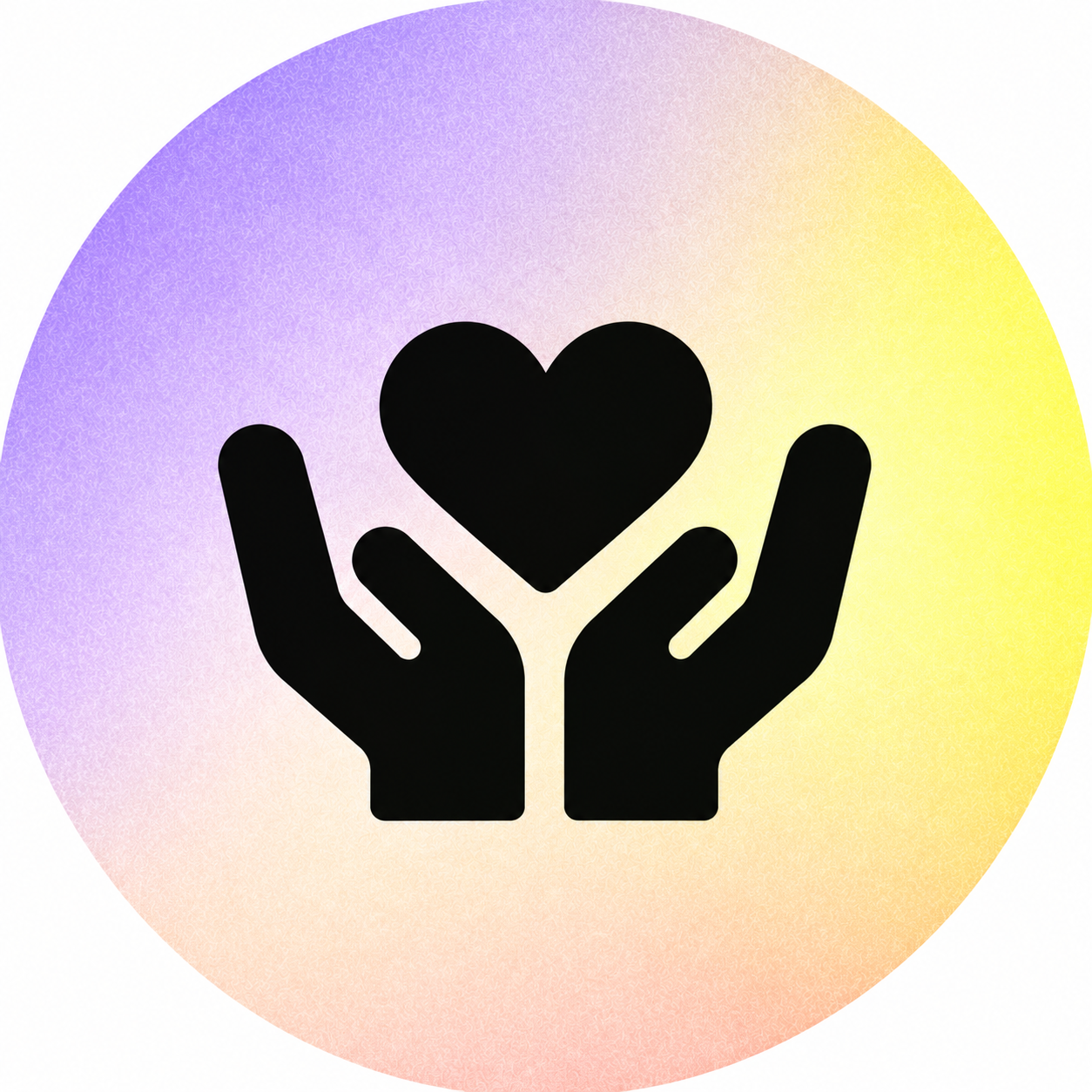 Schwarze Hand-Silhouette, die eine kleine Hand hält, die ein Herz formen, auf einem bunten, abgeblendeten Hintergrund.