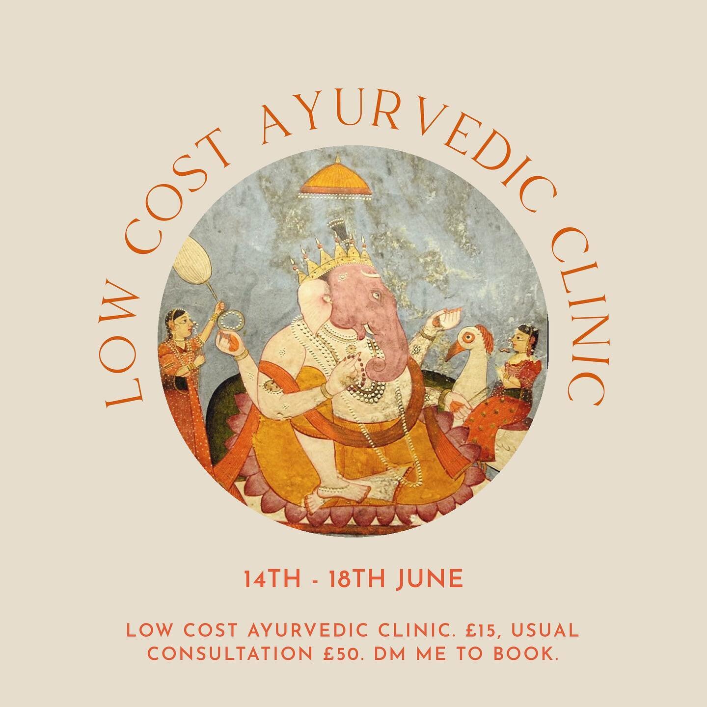 🌞 Low Cost Ayurvedic Clinic. 14th - 18th June 2021. &thinsp;&thinsp;
✨ Cost: &pound;15, usually &pound;50. &thinsp;&thinsp;
🌝 Consultations available on Zoom. &thinsp;&thinsp;
&thinsp;&thinsp;
To book a low cost consultation, get in touch at irfan@