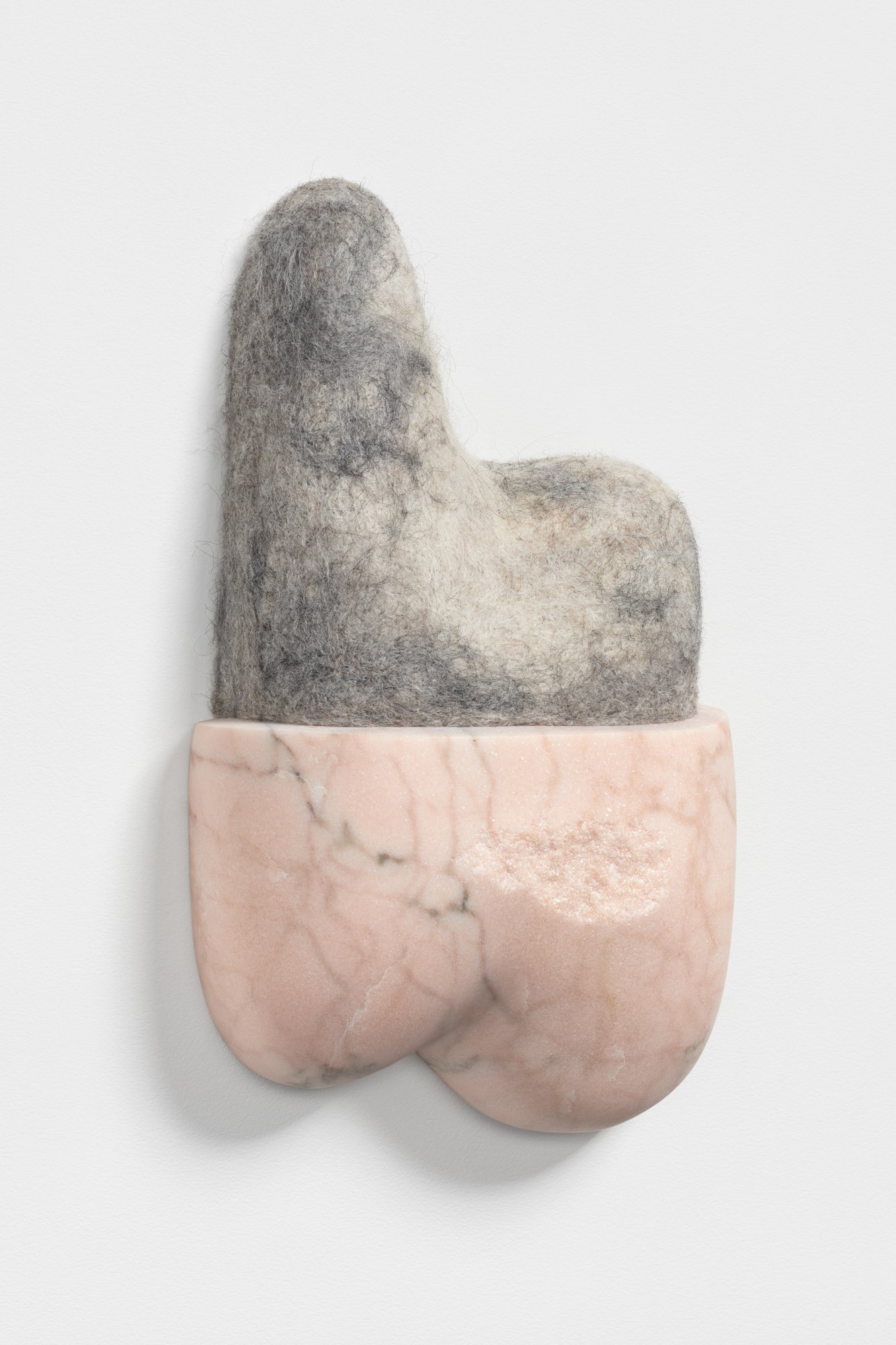 Underbelly, 2021, Portuguese pink marble and wool, 14 x 9 x 4 inches, private collection