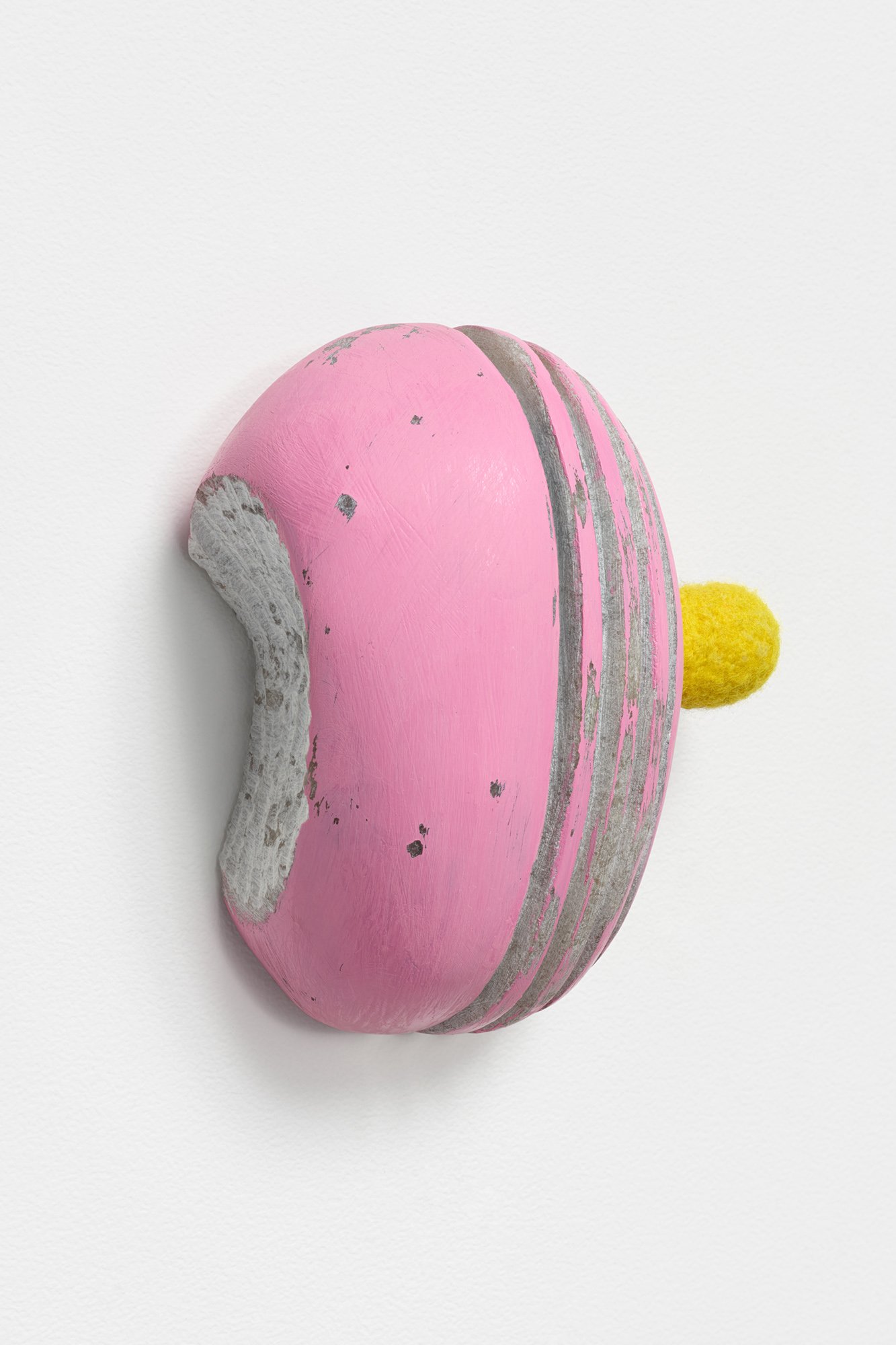 Not One Sided, 2018, alabaster, paint and wool, 6 x 5 x 3 inches, private collection