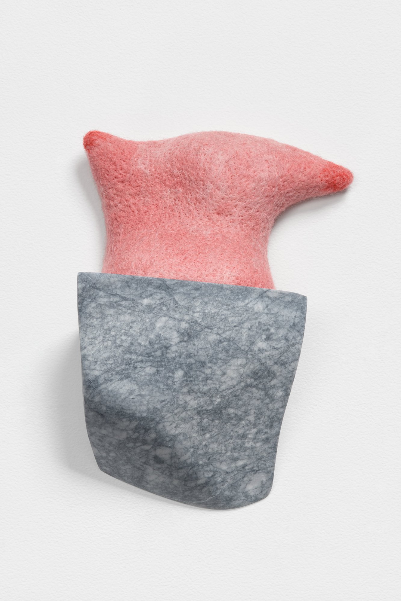 Spark, 2021, reclaimed marble and wool, 7 x 6 x 3 inches, private collection