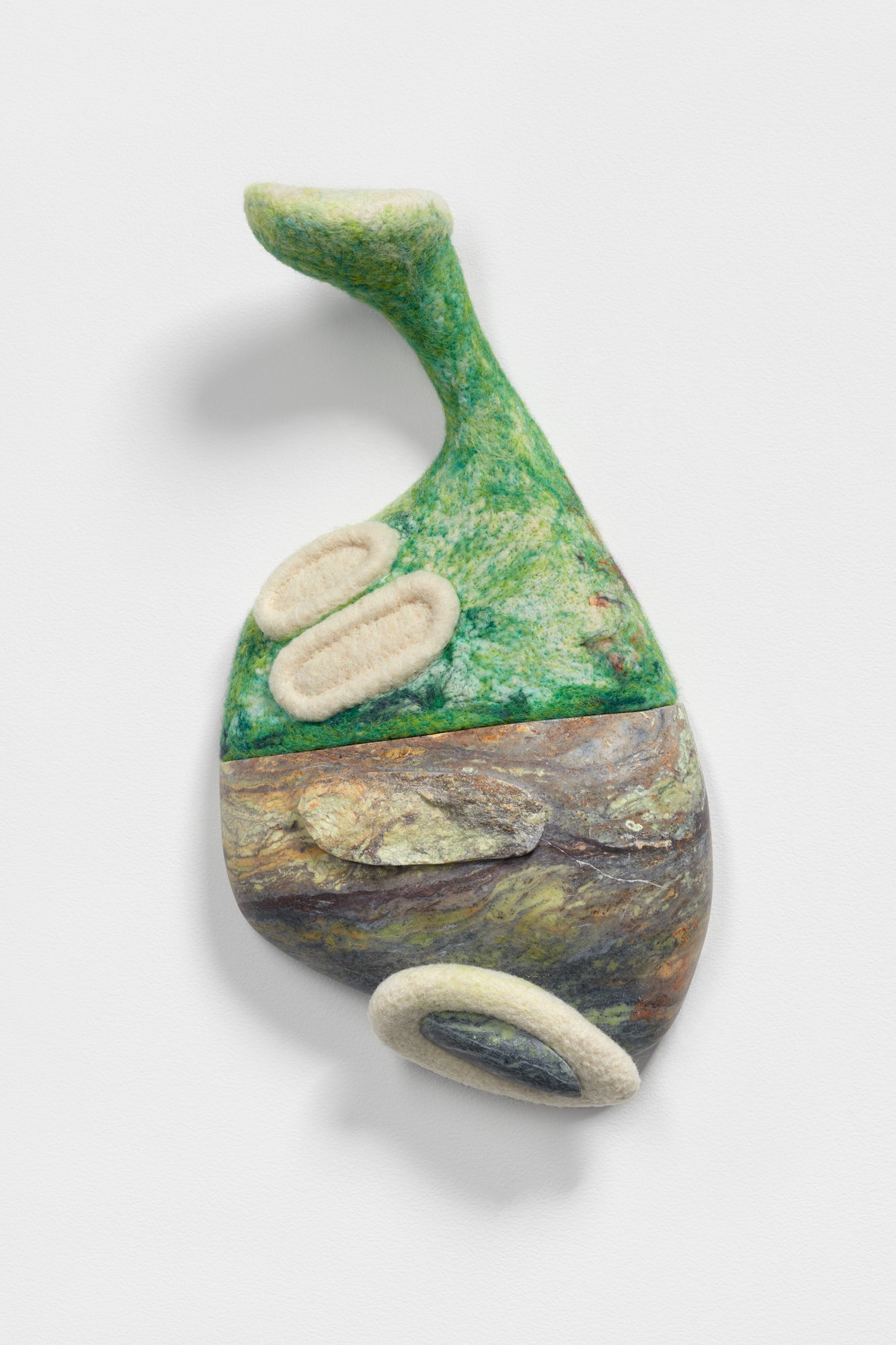 Off Kilter, 2022, Brucite, wool, 13 x 7 x 5 inches