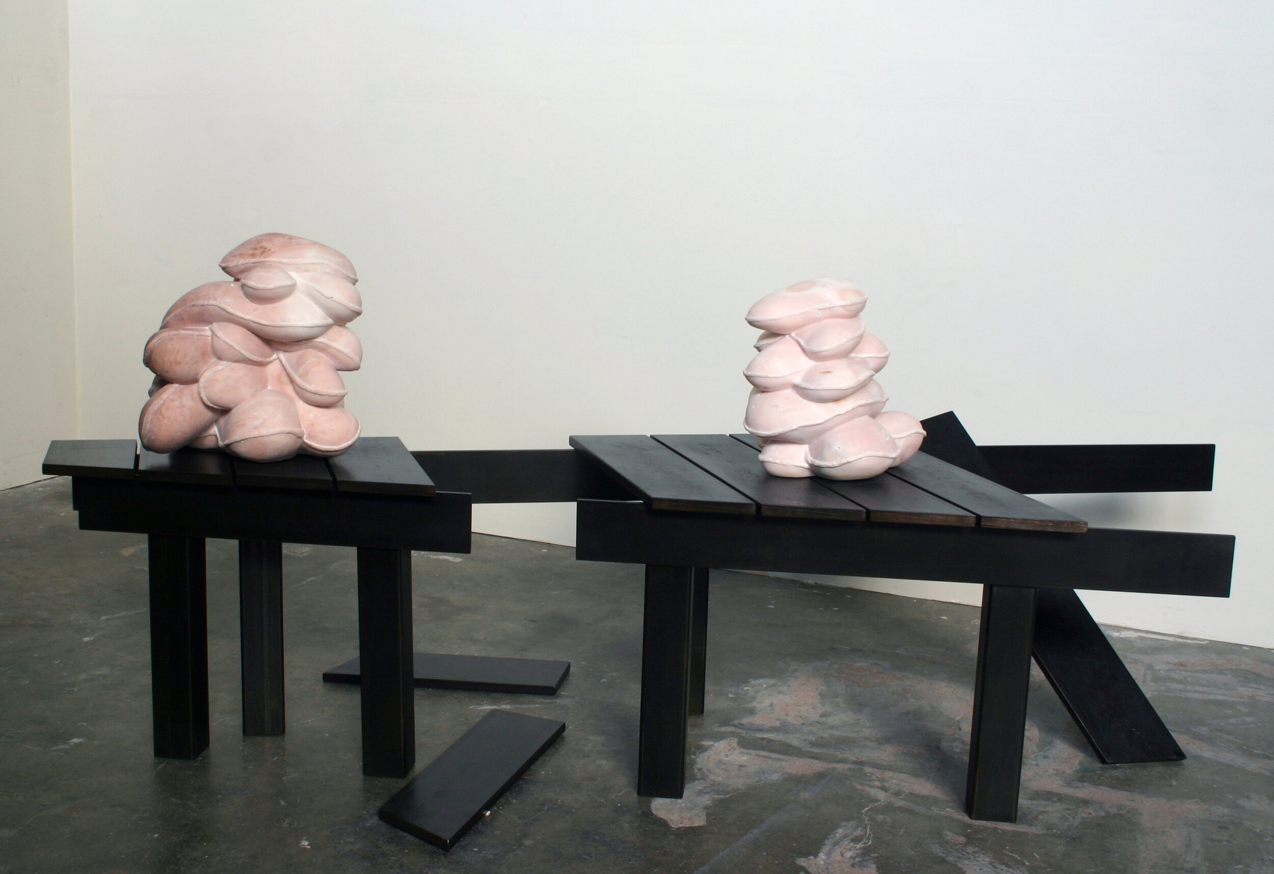 The Twins, 2014, marble, steel, 45 x 80 x 37 inches