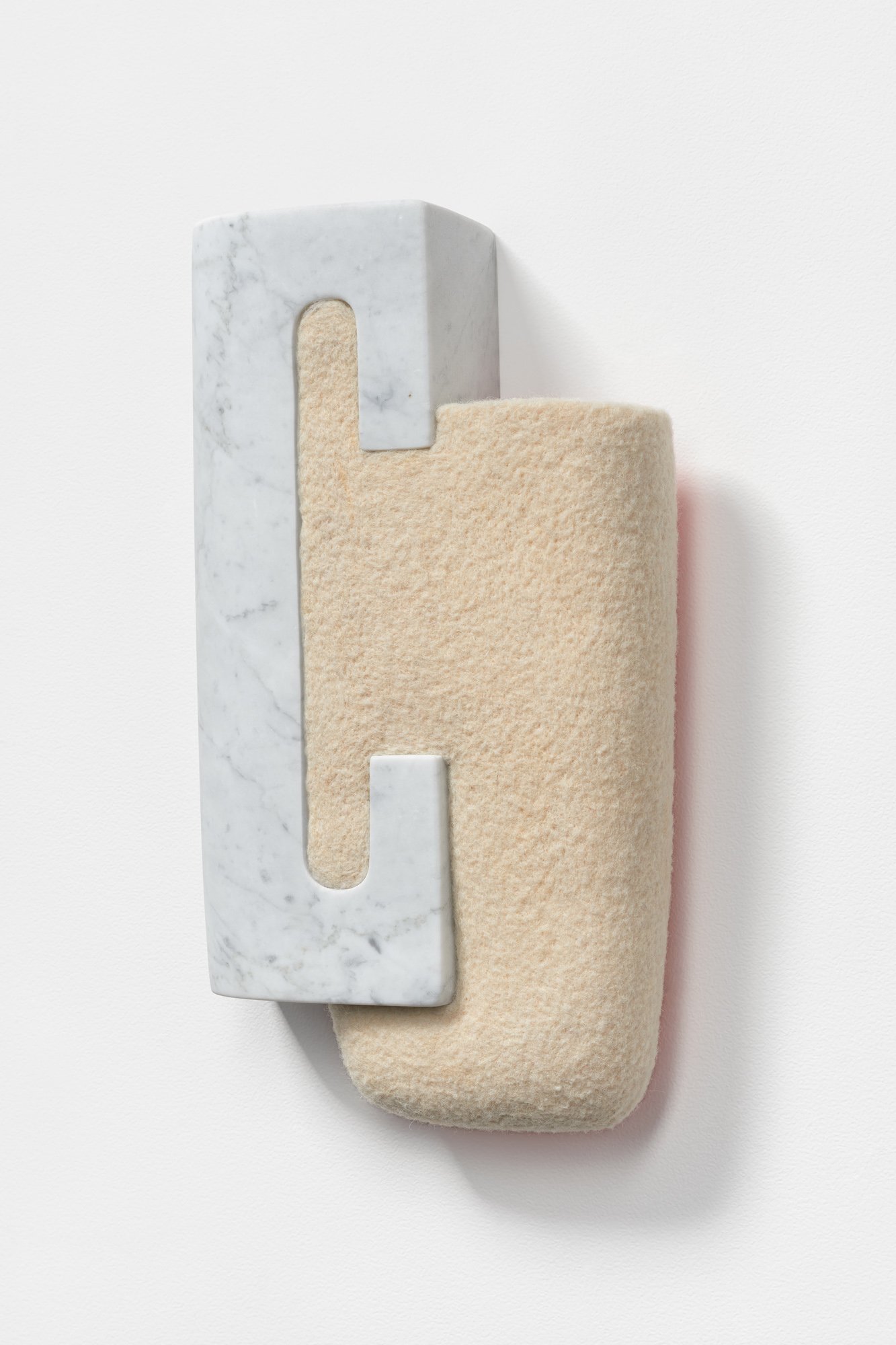 Picking Up Where We Left Off, 2022, reclaimed Italian marble and wool, 13 x 7 x 3 inches