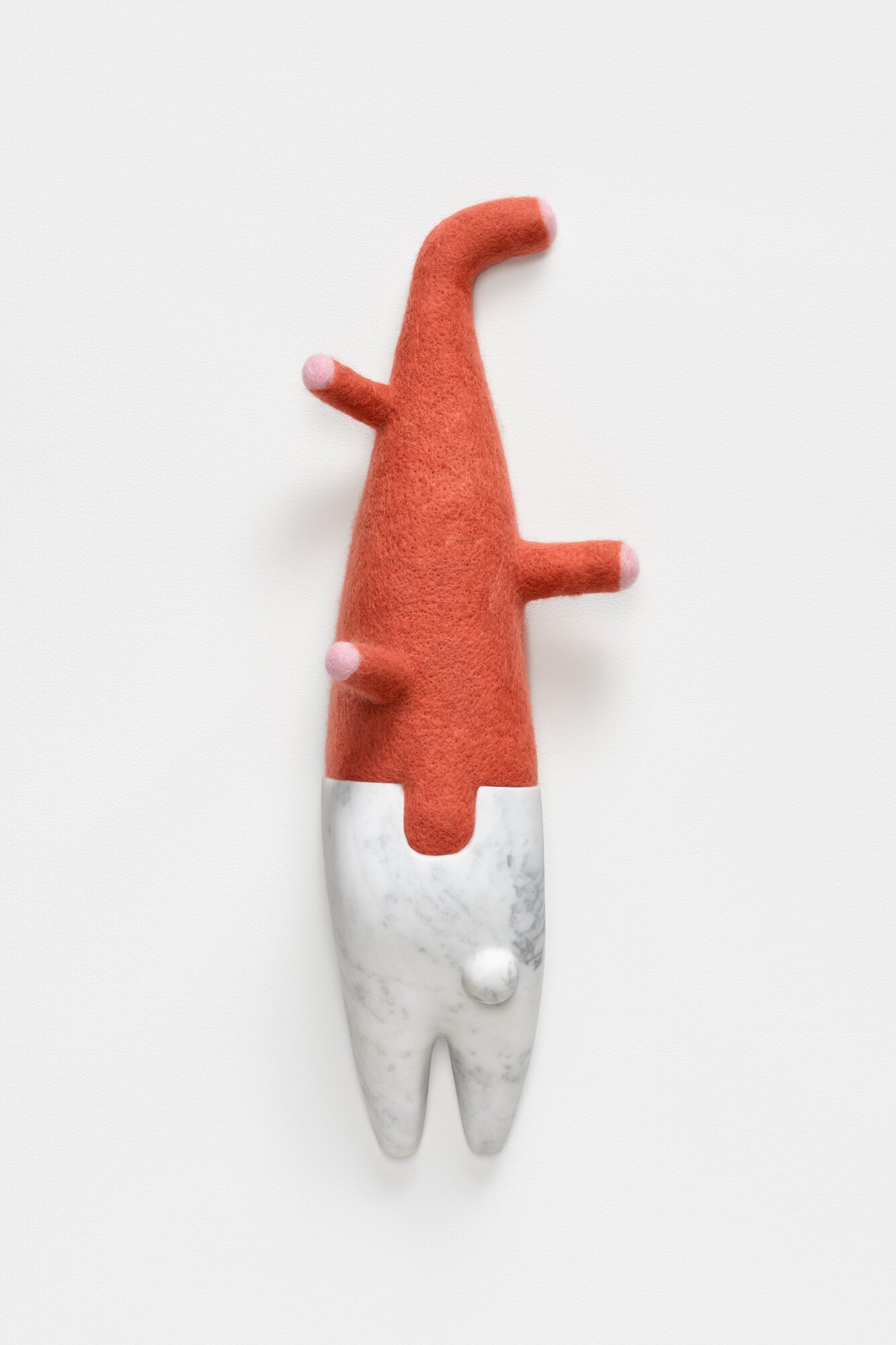 Spirit Rack, 2019, marble, wool, 19 x 6 x 5 inches, private collection