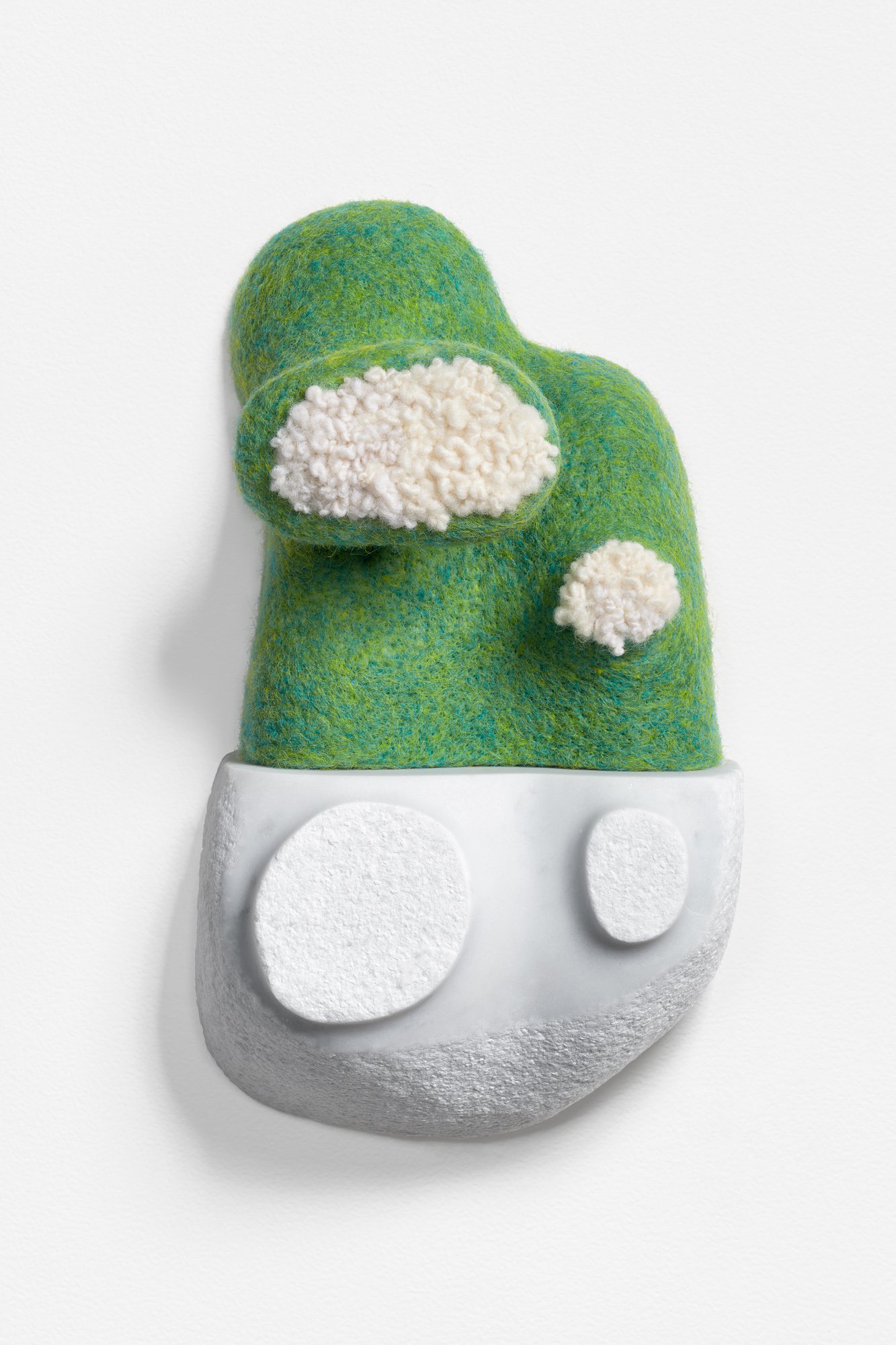Better Off Not Knowing, 2022, reclaimed marble and wool, 10 x 6 x 4 inches