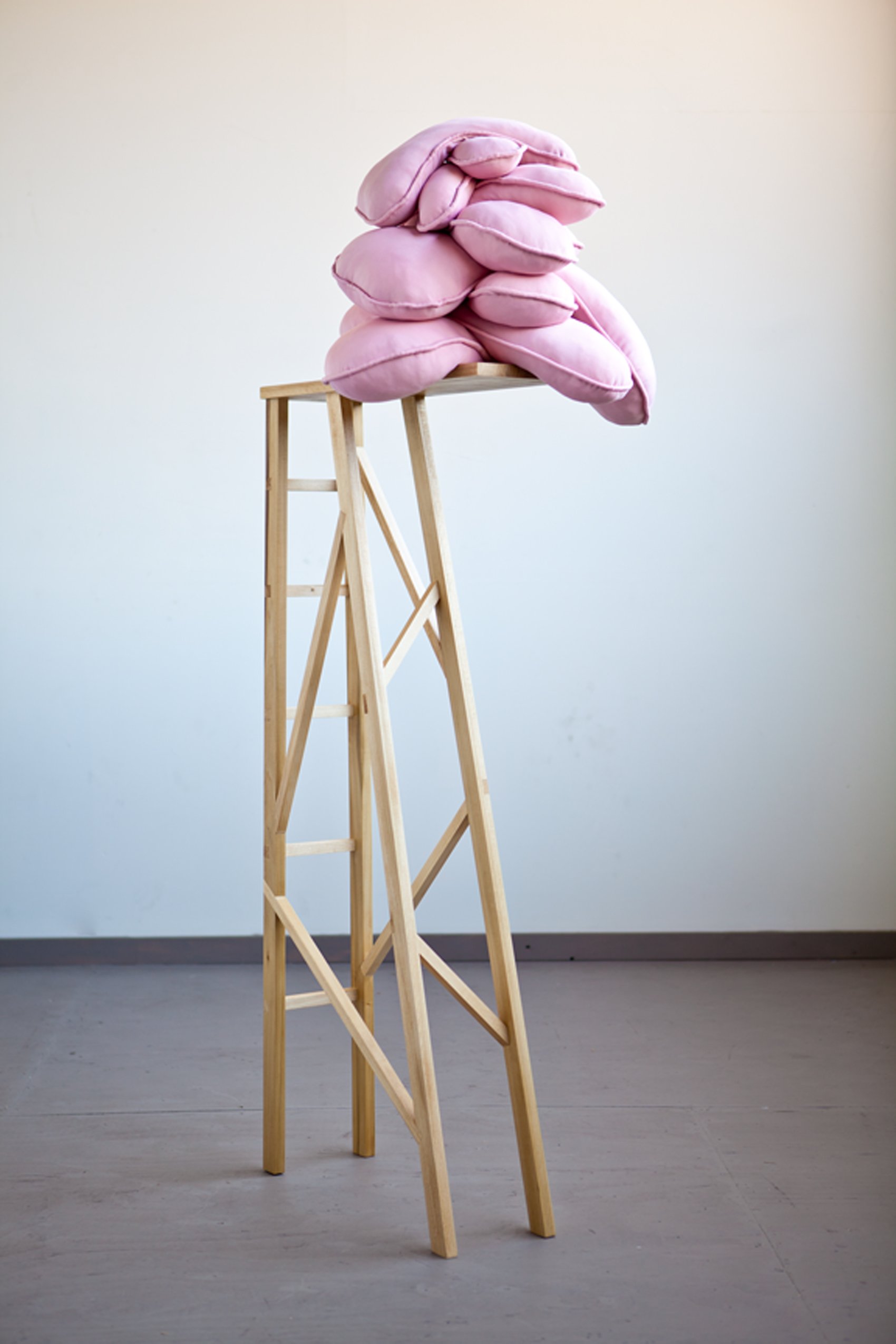High Dive #2, 2012,
wood, fabric, polyester fiberfill, sand, 69 x 26 x 16 inches
