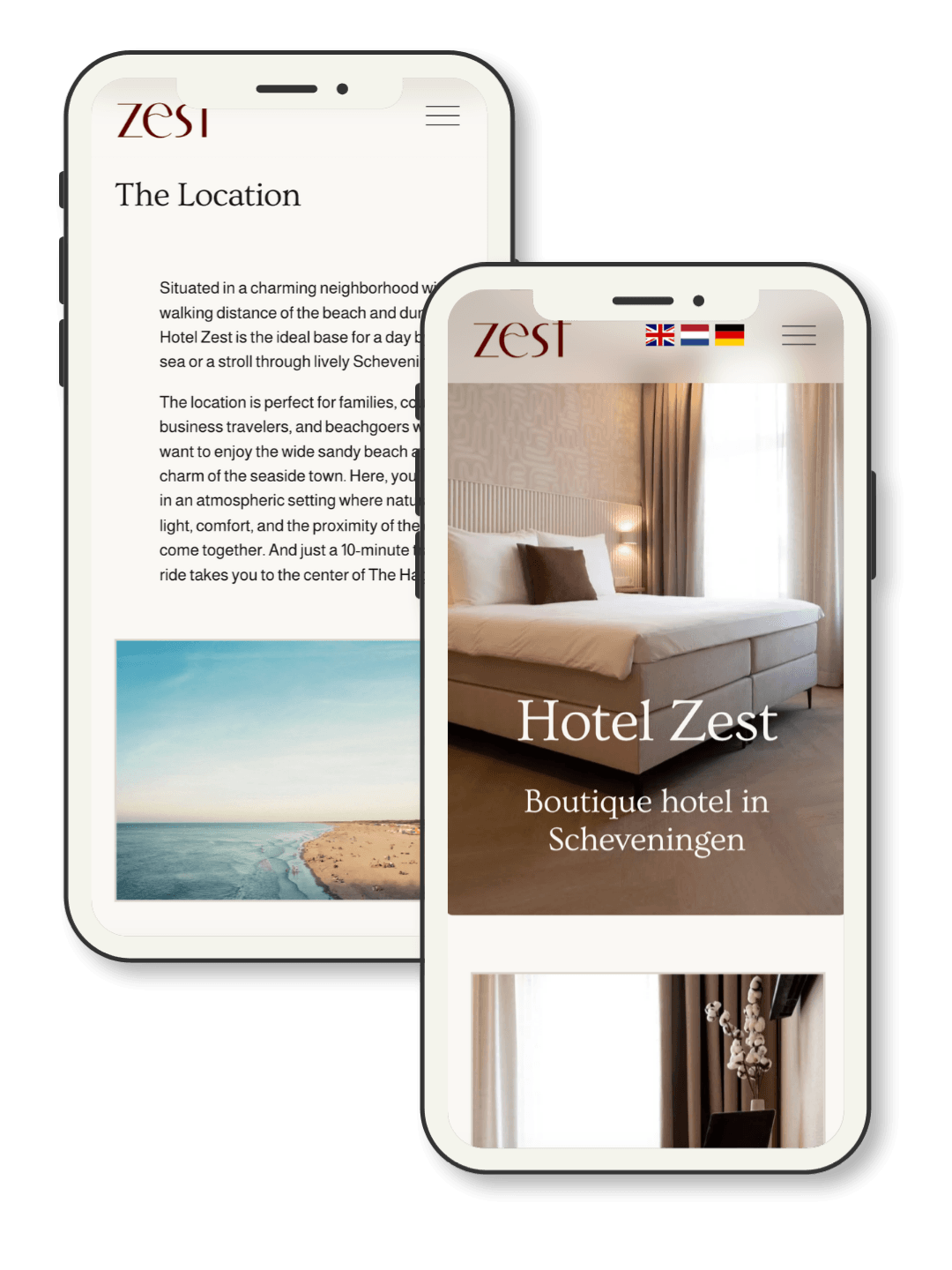Mockup mobiele versie website Hotel Zest - een Squarespace website gemaakt door Square It Up, een Nederlands bureau voor Squarespace websites