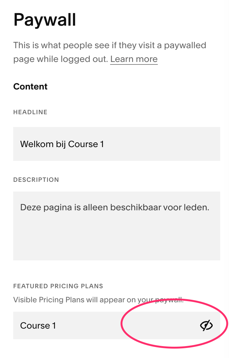 Squarespace Course iDEAL betalingen - hide pricing plan
