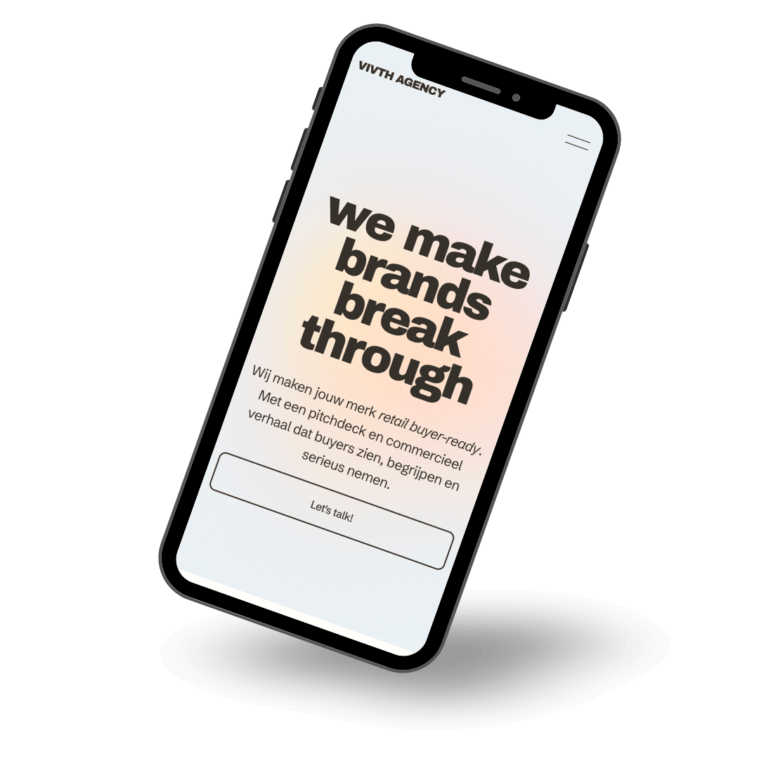Mockup mobiele telefoon met homepage Vivth Agency - een Squarespace website gemaakt door Square It Up