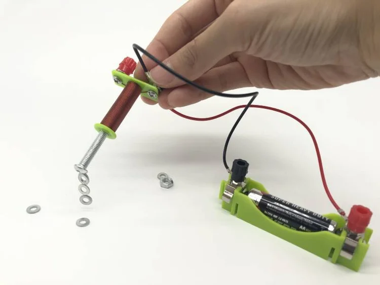 Electromagnetism STEM activity showing a magnet and simple circuit