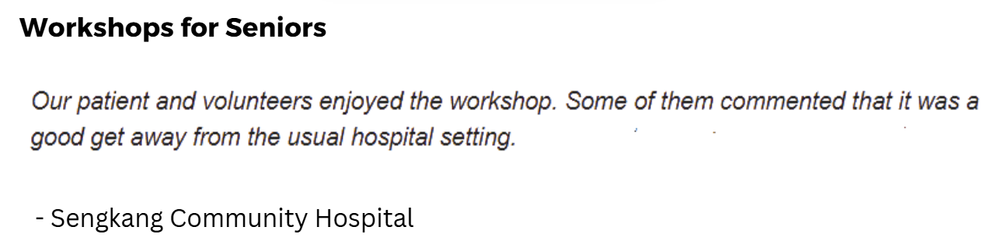 Sengkang Hospital testimonial for Little Changemakers wellness and community engagement workshop